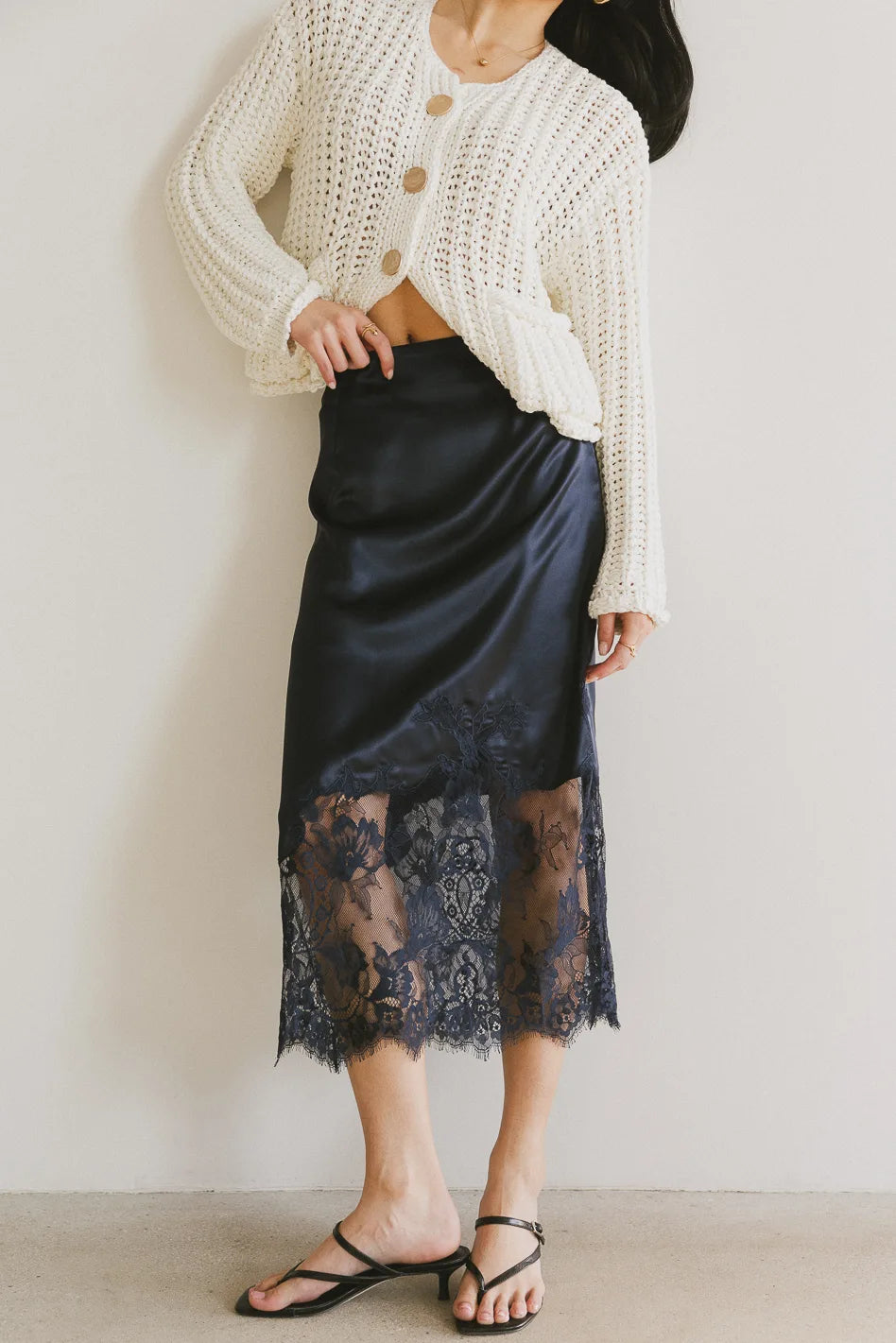 Frankie Asymmetrical Skirt for Women - Navy Blue High Waist Flowy Midi Skirt | Trendy A-Line Skirt for Casual Wear, Office & Date Night Outfits