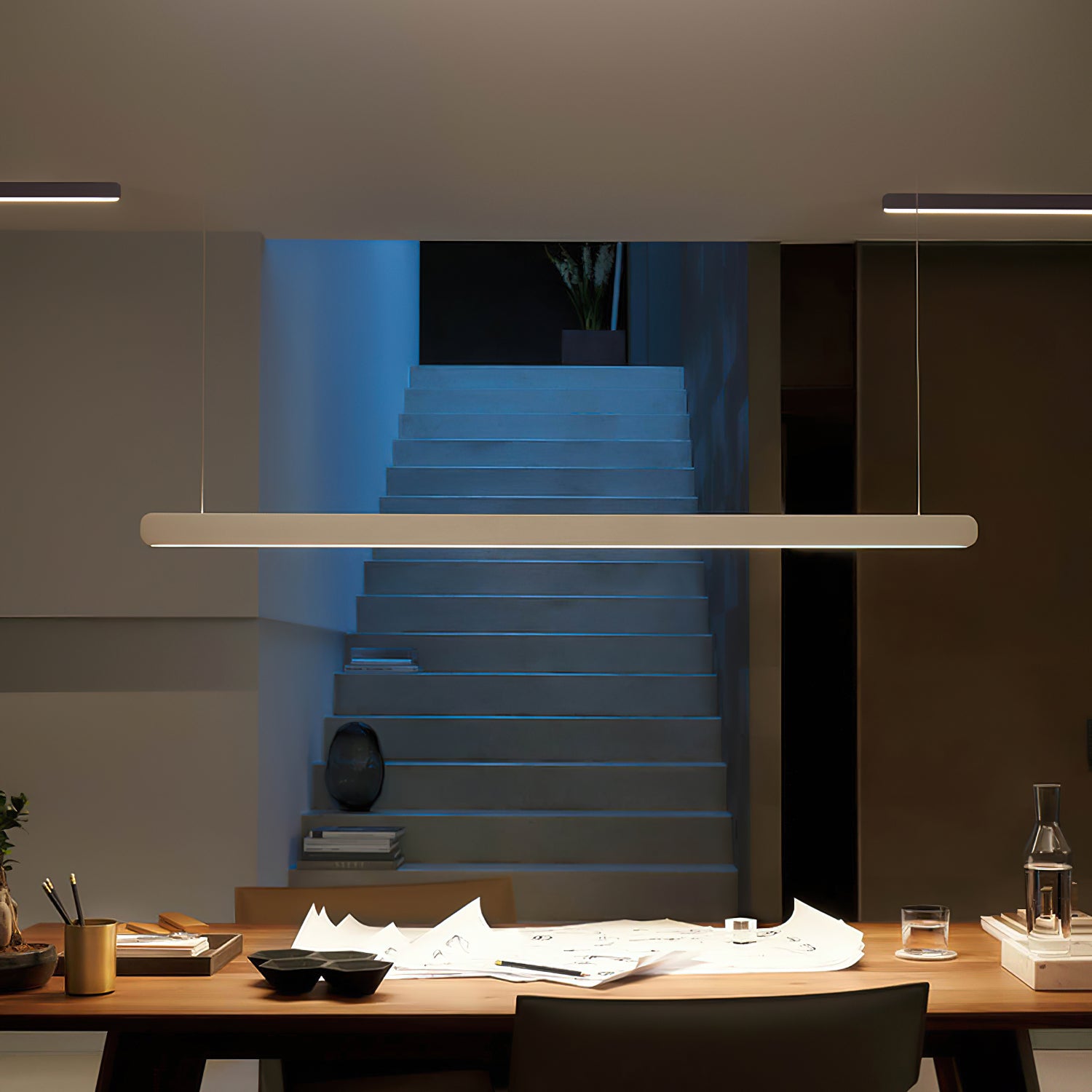 Modern Linear Pendant Light - Adjustable LED Hanging Lamp for Kitchen Island, Dining Room & Office - Sleek Minimalist Design with Warm/Cool Lighting Options