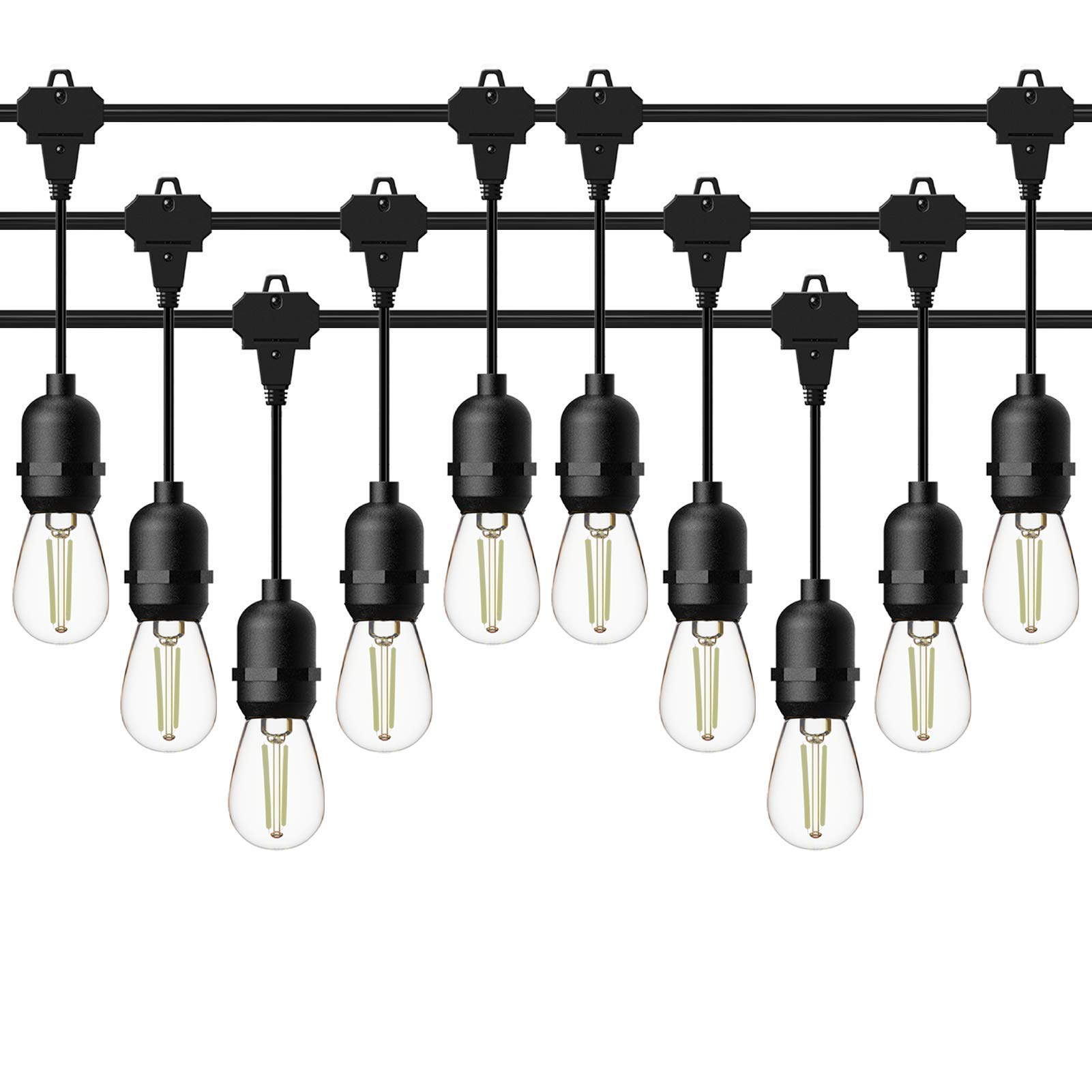 GOODSMANN 50FT LED Low Voltage String Lights - 12V AC, 10PCS 2W Bulbs (135 Lumens, 2800K Warm White) - Weatherproof Outdoor Hanging Landscape Lighting for Patio, Garden, Yard, and Backyard Decor