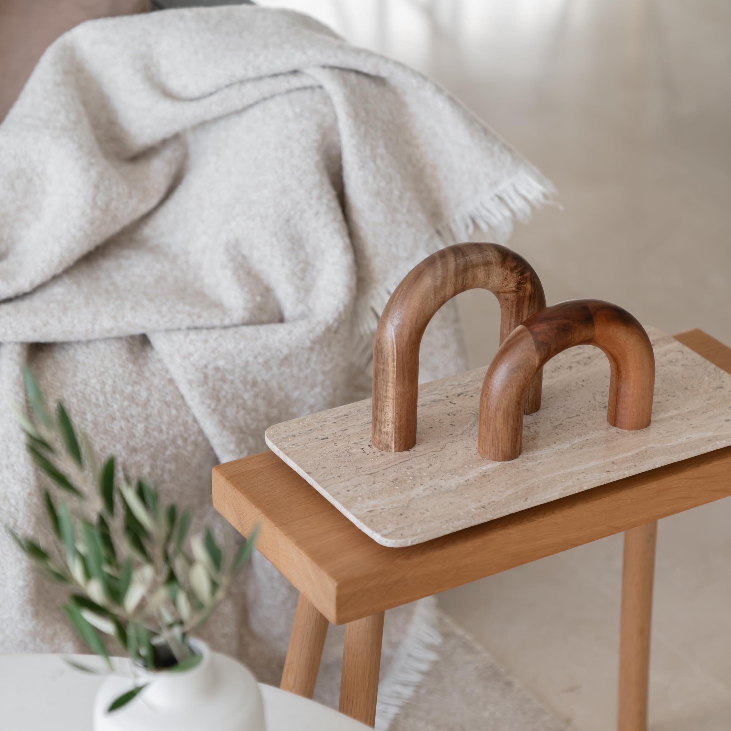 Modern Wood Arch Bookshelf Decor - Stylish Shelf & Coffee Table Accents for Entryway, Living Room & Desk | Minimalist Home Decor Ideas for Aesthetic Spaces