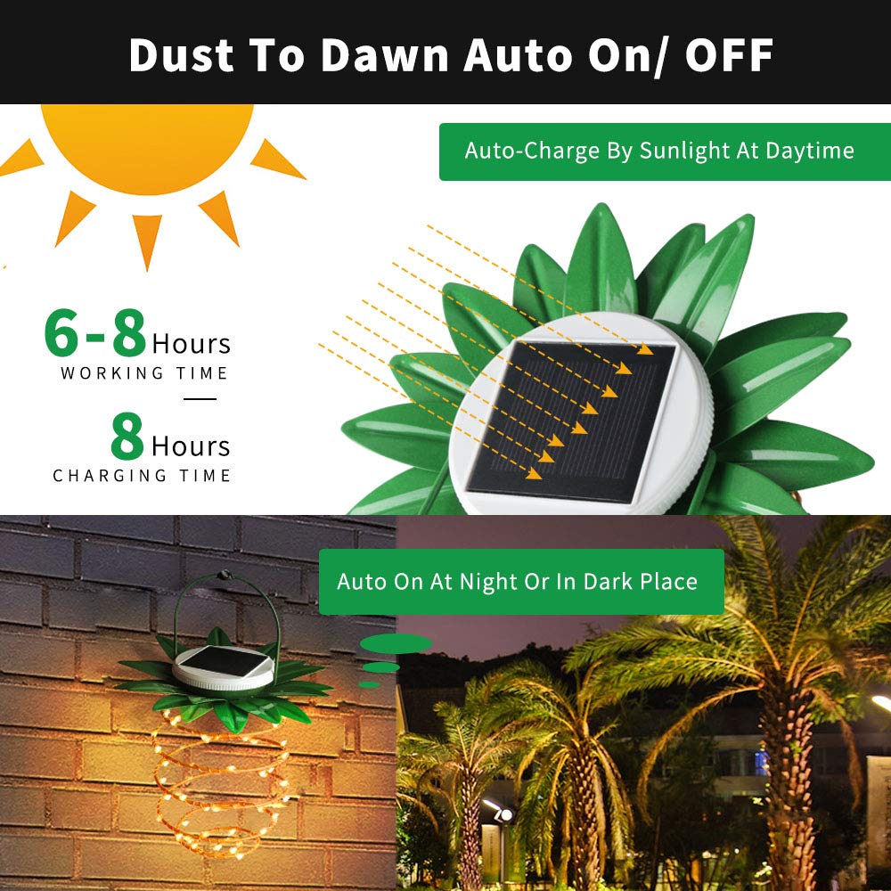 2 Pack Solar Pineapple Lights - 60 LED Warm White Outdoor Hanging Lanterns with Handle, Waterproof Solar Powered Garden Decor for Patio, Yard, Porch, Pathway - Perfect for Summer Nights & Tropical Themed Parties