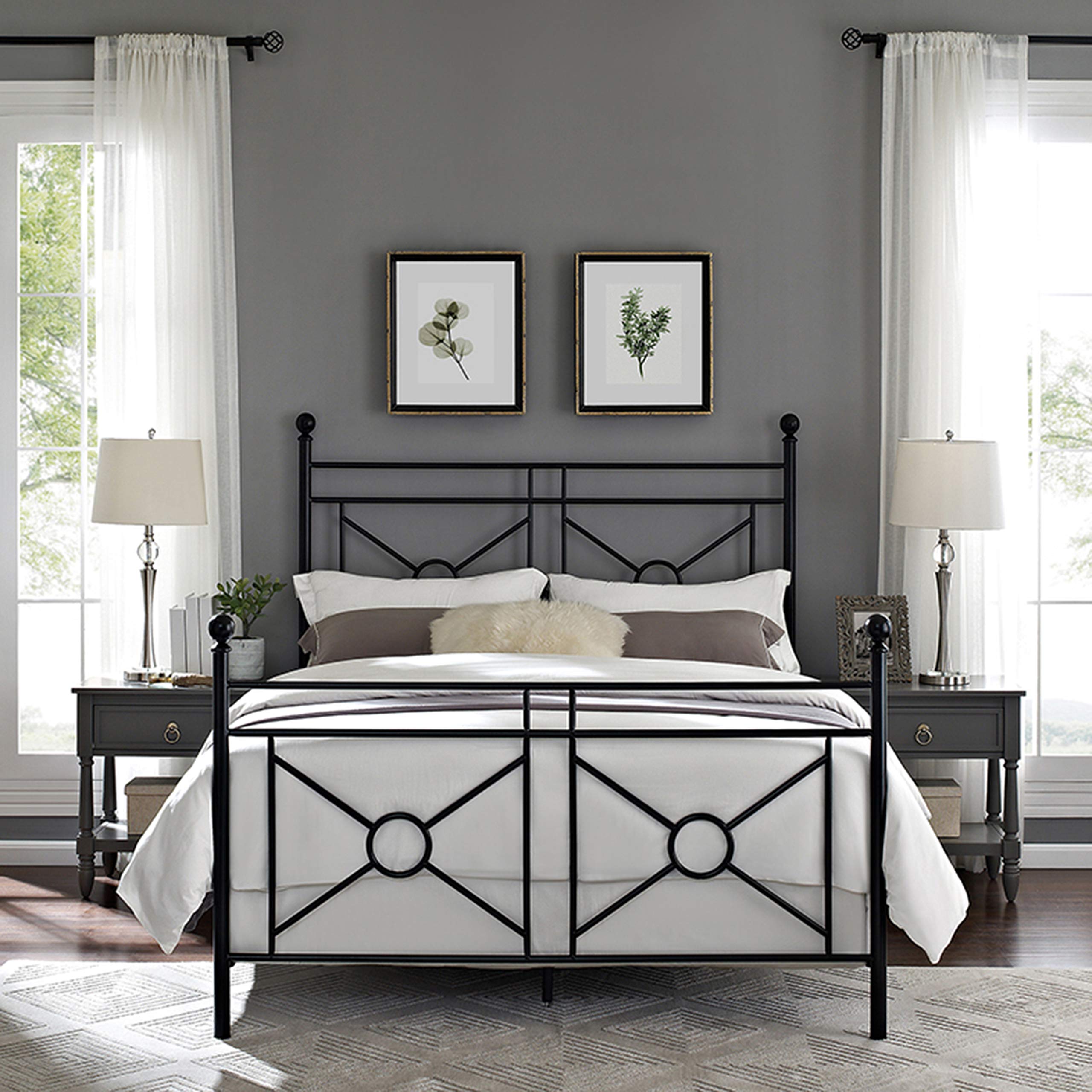 Crosley Montgomery Queen Size Bed Frame Set in Black - Modern Bedroom Furniture for Master & Guest Rooms