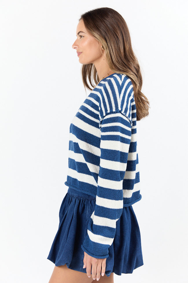 Navy Blue Lightweight Striped Sweater for Women - Soft & Comfortable Pullover - Perfect for Casual Outfits, Layering, and Fall Fashion