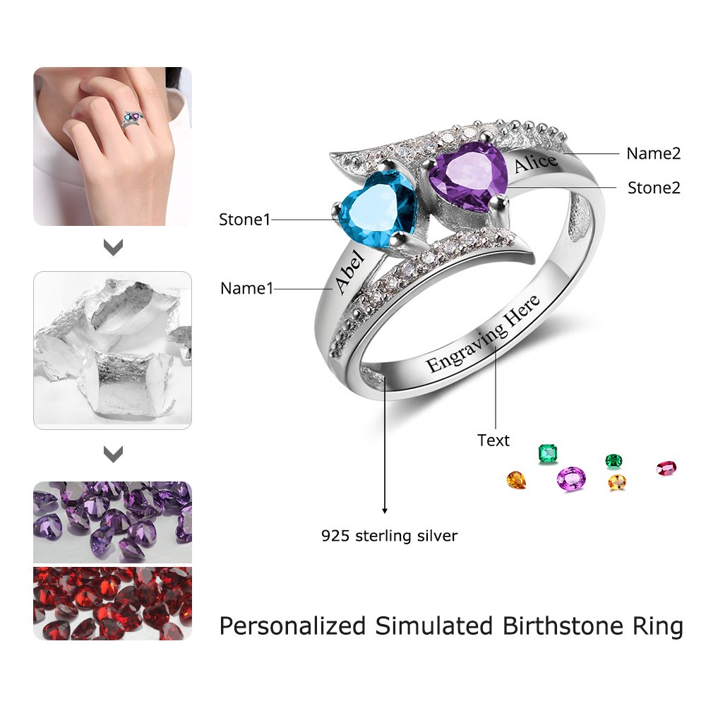 JewelOra Personalized 2-Tone Simulated Birthstone Promise Ring for Women - Engagement, Couple & Friendship Rings - Perfect for Anniversaries, Valentine's Day & Special Occasions