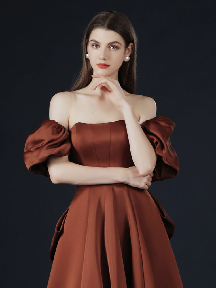 Off Shoulder Satin Prom Dress - Elegant A-Line Formal Evening Gown for Homecoming, Wedding & Party | Style 698