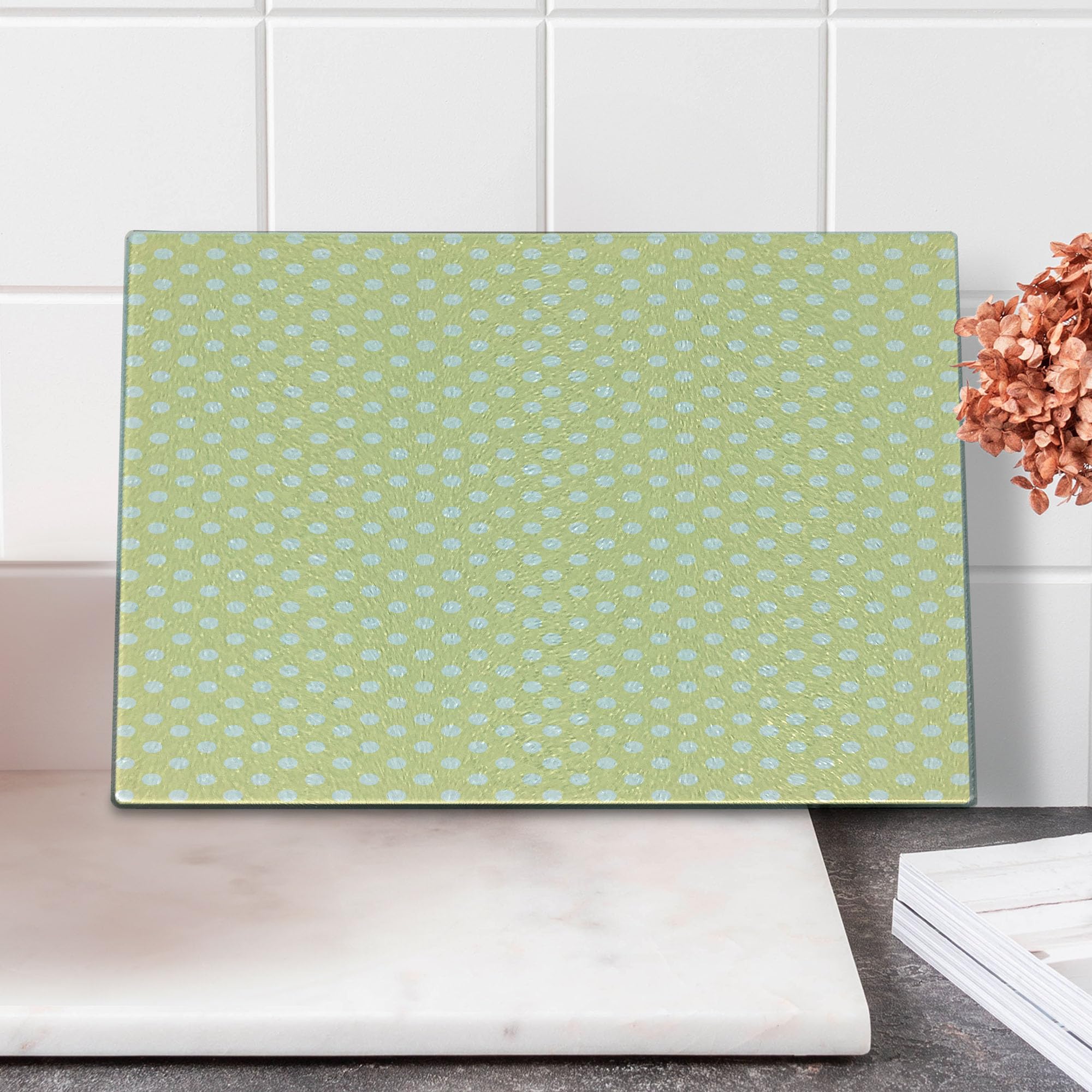 Ambesonne Vintage Polka Dots Cutting Board - Small Tempered Glass Kitchen Chopping & Serving Board with Pastel Yellow & White Retro Design - Perfect for Cheese Platters, Charcuterie & Home Decor