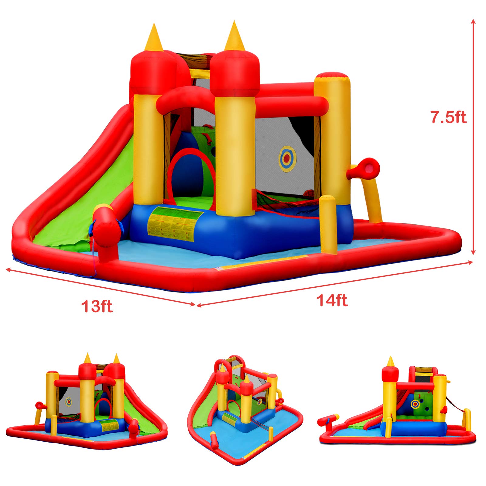 BOUNTECH Inflatable Water Slide & Bounce House Combo - 740W Blower, Splash Pool for Kids Outdoor Play | Wet/Dry Dual Use Backyard Water Park | Perfect for Birthday Parties, Summer Fun & Family Gatherings
