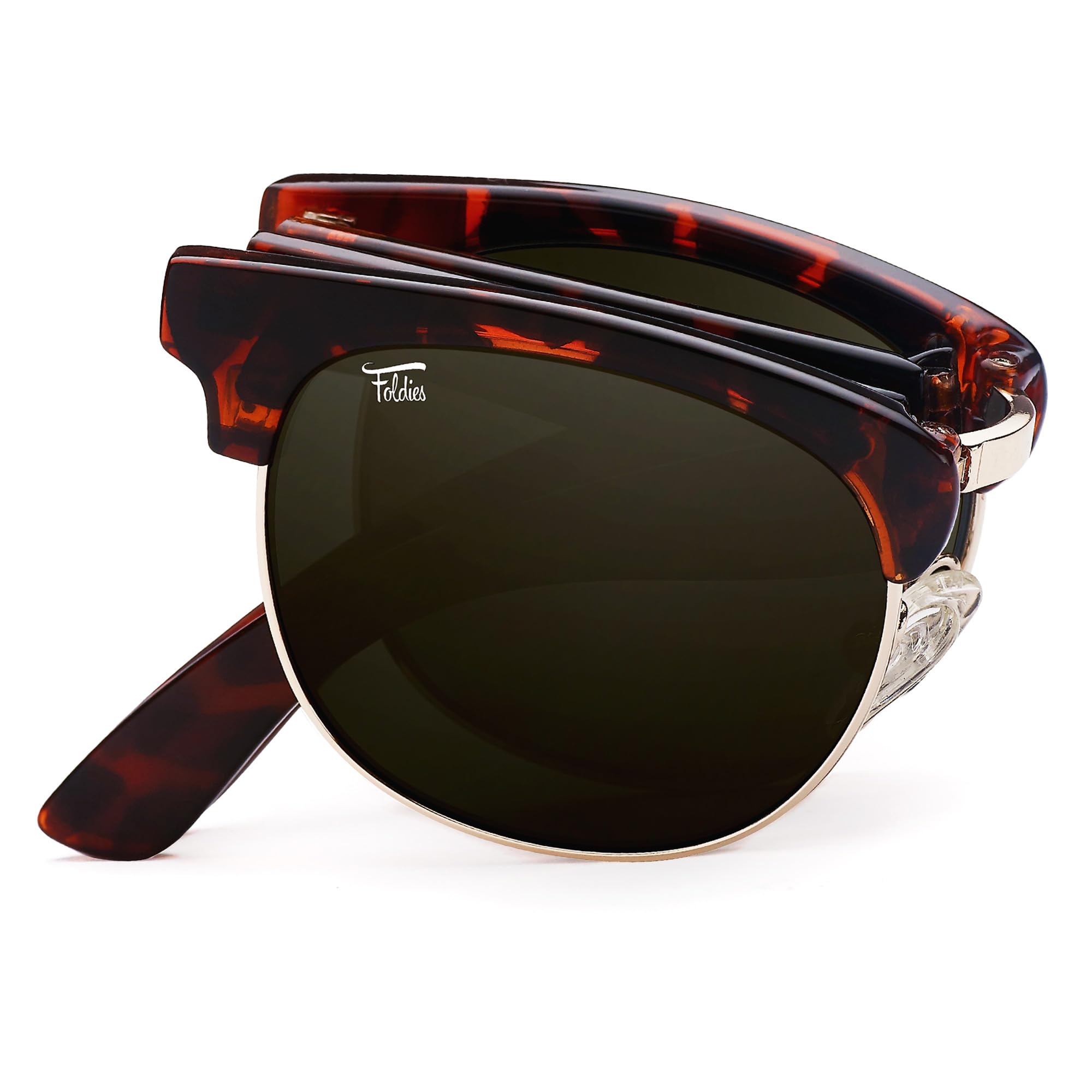 Polarized Browline Folding Sunglasses for Men & Women - UV400 Protection Blocks UVA/UVB - Includes Premium Leather Case - Perfect for Travel, Driving & Outdoor Activities