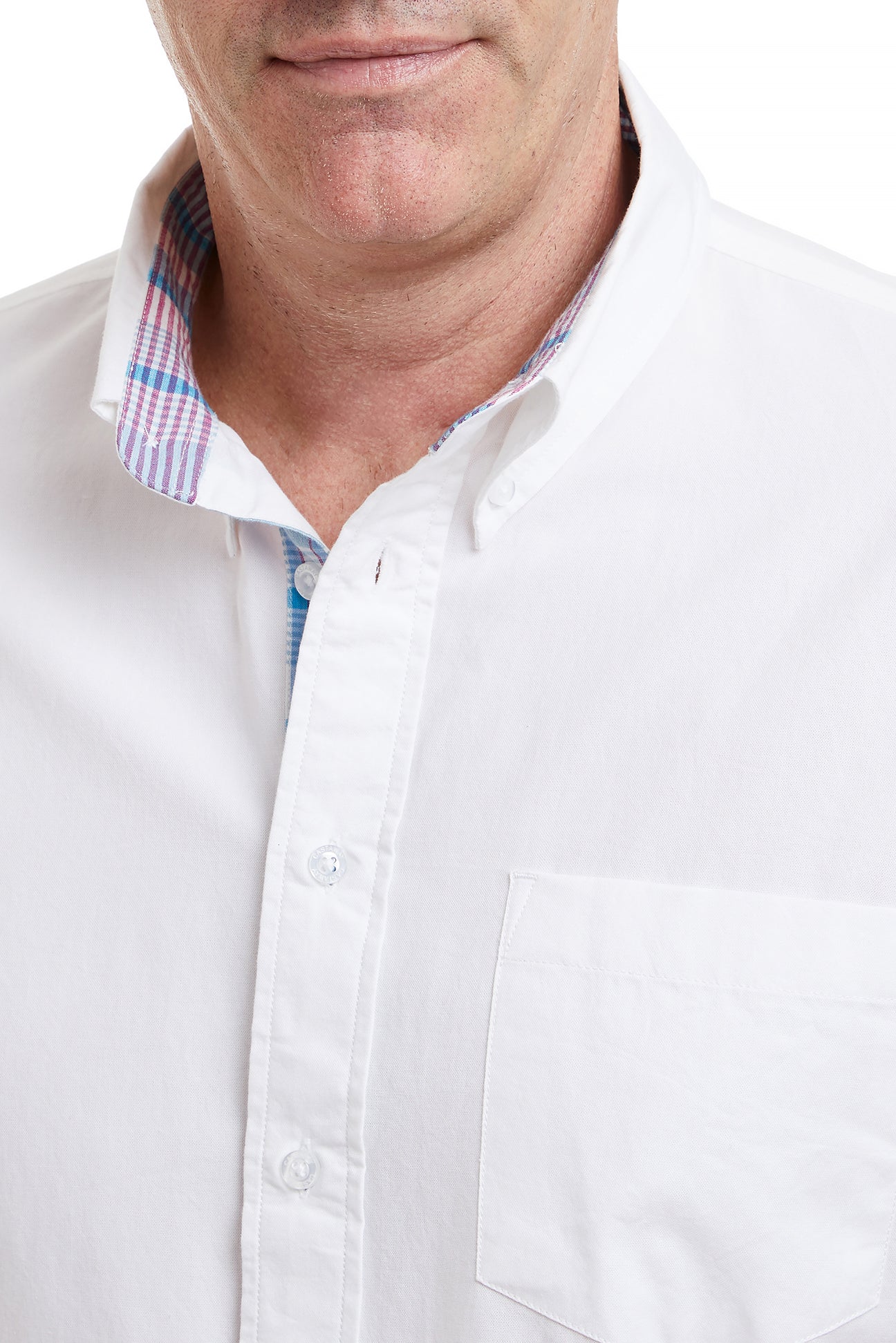 Men's White Oxford Chase Shirt with Cove Madras Trim - Classic Casual Button Down Shirt for Office, Business & Everyday Wear