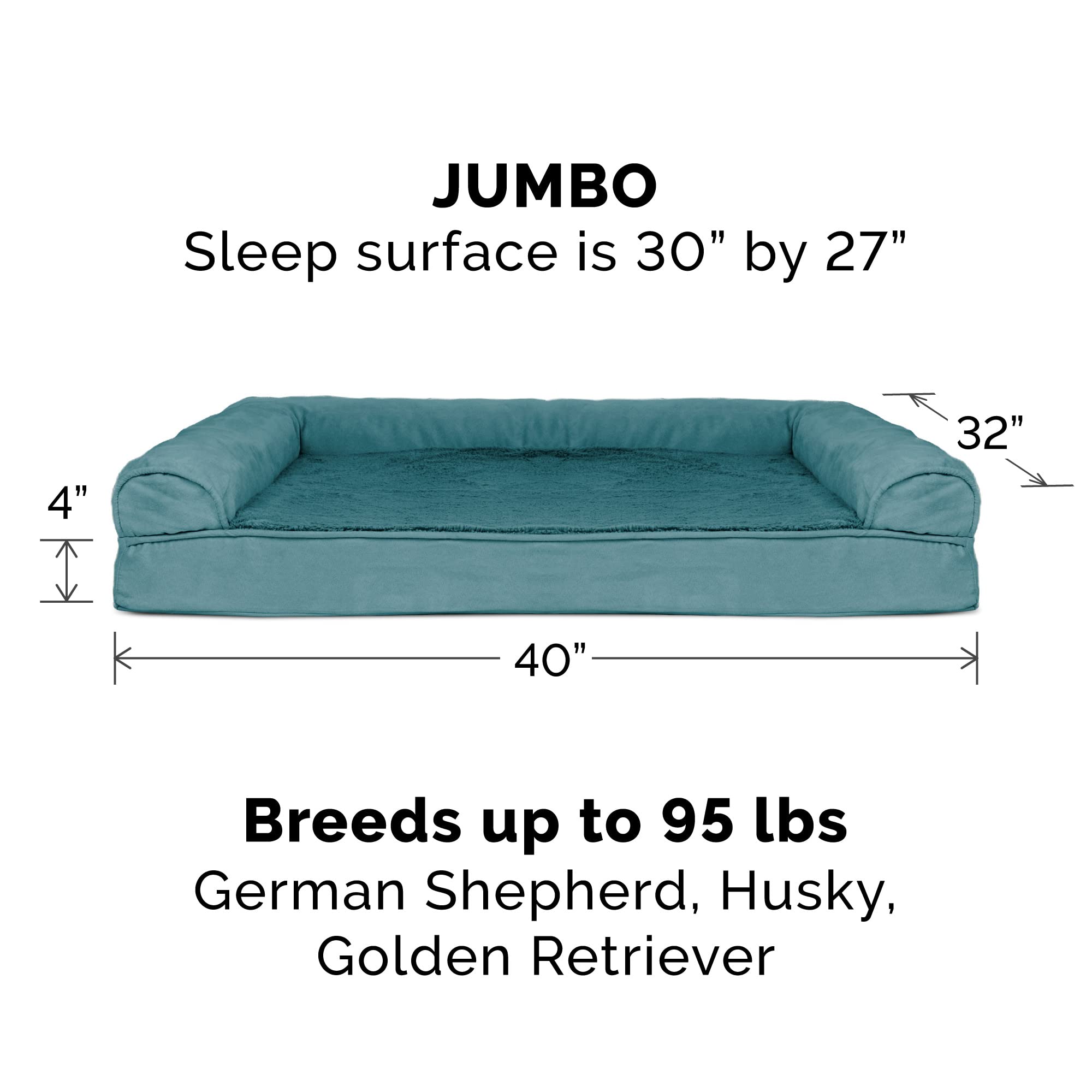 Furhaven Orthopedic Memory Foam Dog Bed for Large Dogs - Washable Removable Cover & Bolsters - Plush Suede Sofa Style - Supports Up to 95 lbs - Perfect for Living Room, Bedroom or Crate - Jumbo/XL Size