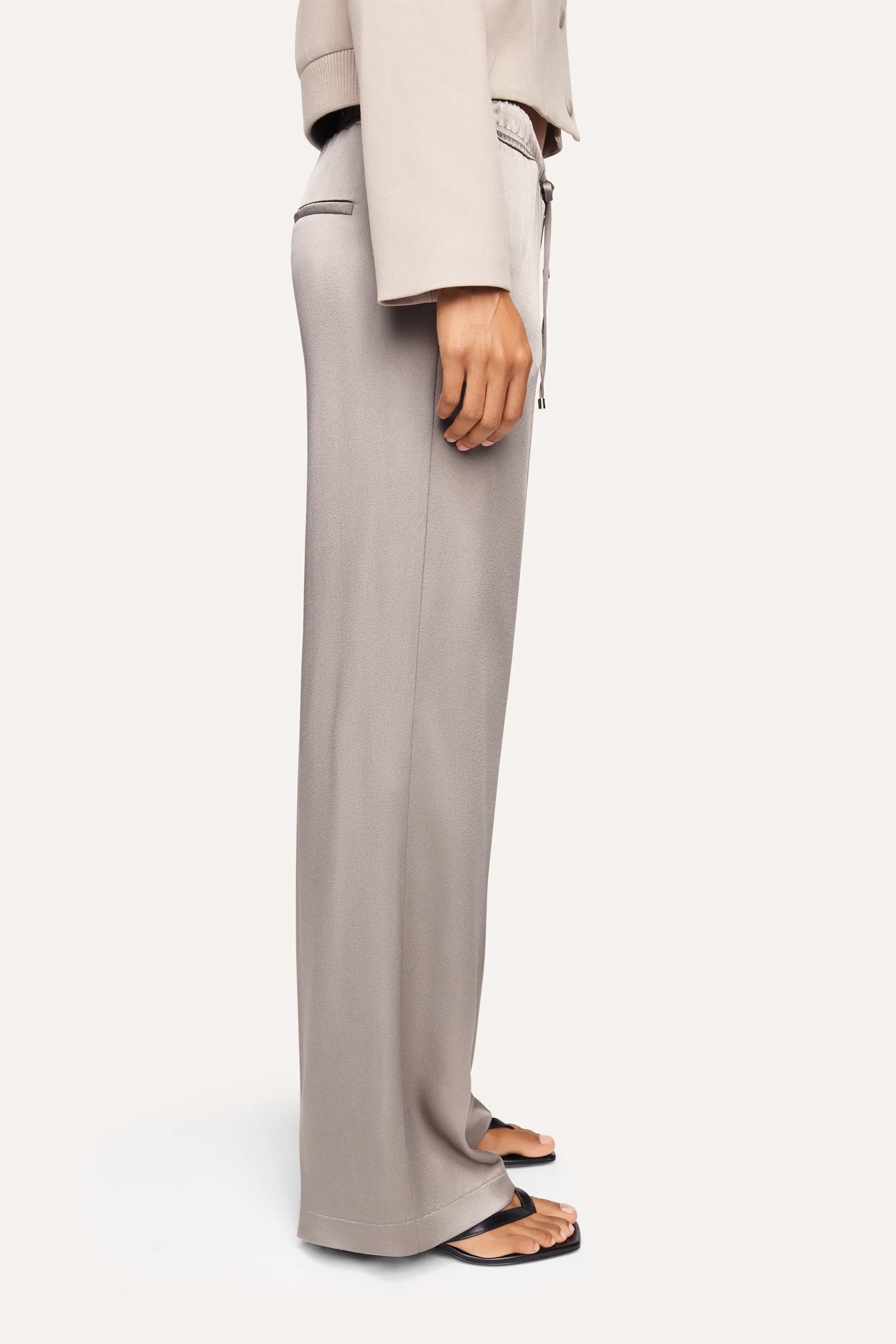 Avril Wide Leg Trousers for Women - Silver Marble Print High Waist Palazzo Pants - Comfortable Office Wear & Casual Outfits