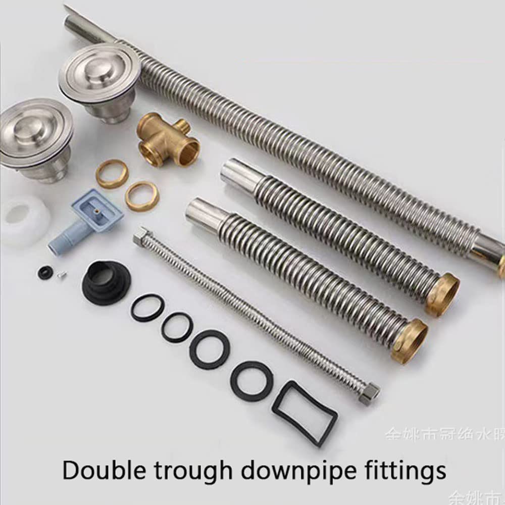 RZGZKLSH Stainless Steel Double Sink Downpipe Fittings - Flexible Trap Tube for Kitchen, Bathroom, Washroom - Durable Sewer Drain Pipe for Efficient Water Flow in Home and Commercial Use