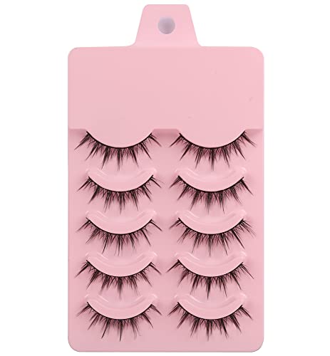 Pooplunch Natural Manga Lashes - Wispy 3D Short Faux Mink Eyelashes (7 Pairs) for Everyday Wear & Dramatic Eye Makeup | Perfect for Parties, Weddings & Special Occasions