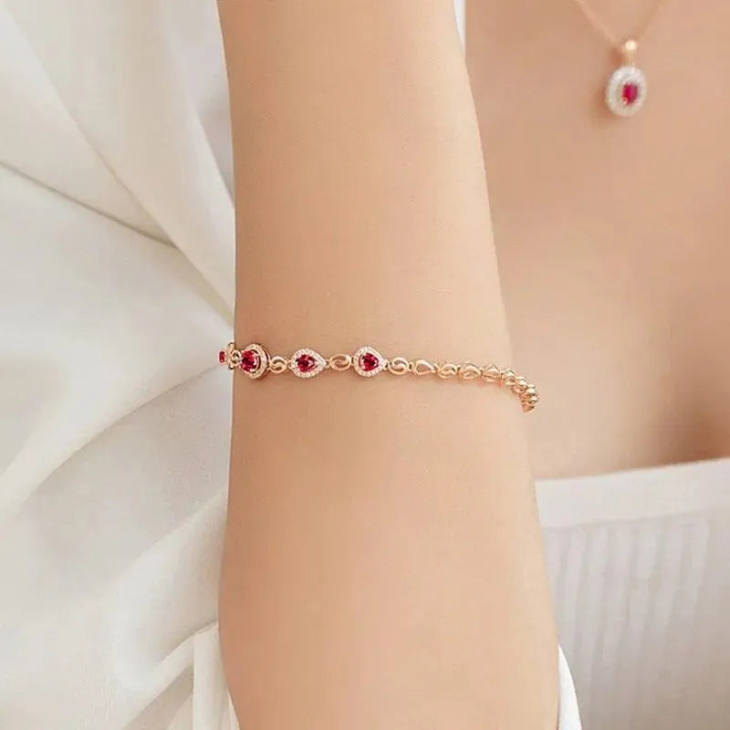 18K Solid Gold Ruby Bracelet for Women - Elegant Thin Bangle Fine Jewelry Gift for Her - Perfect for Parties, Weddings & Special Occasions