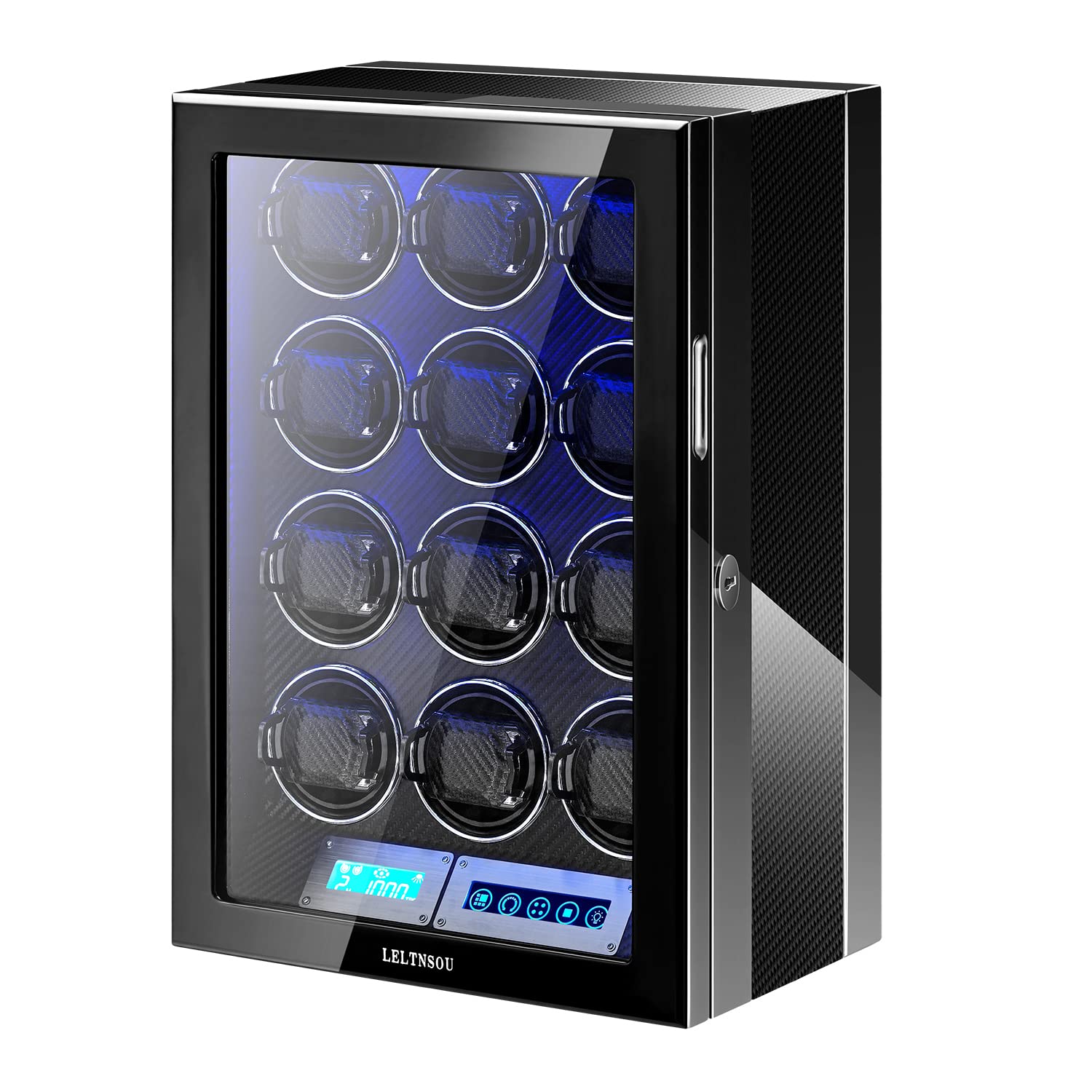 6/12 Slot Automatic Watch Winder with Fingerprint Unlock - Ultra Quiet Japanese Motor, LED Light & LCD Touchscreen - Perfect for Rolex, Omega Luxury Watch Collection & Nightstand Storage