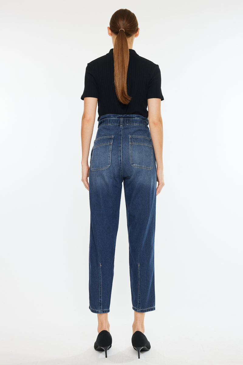 Dottie Ultra High Rise Paper Bag Slouch Fit Jeans for Women - Stretchy Comfort Denim Pants with Adjustable Waist Tie | Perfect for Casual Outfits, Date Nights & Street Style Fashion