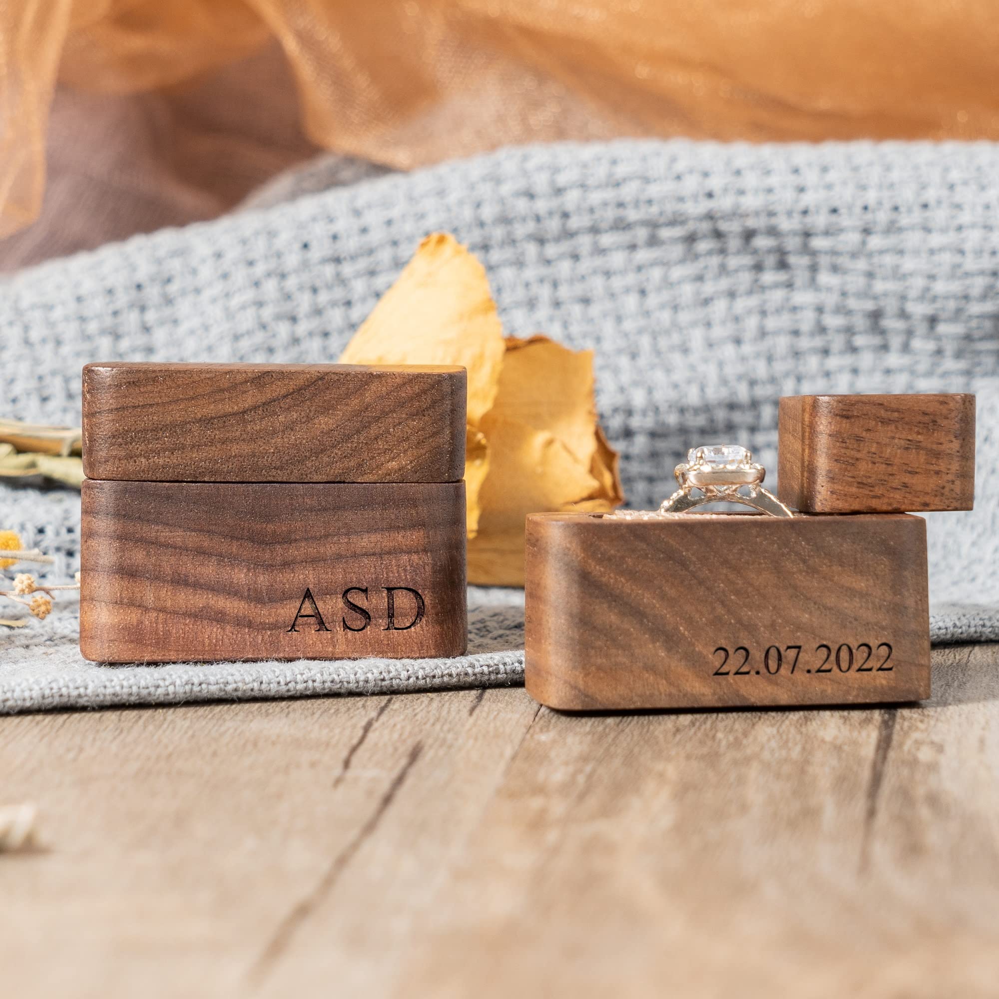 Custom Engraved Wooden Ring Box - Personalized Wedding Proposal Jewelry Display Case for Engagement & Wedding Rings - Portable Gift Box for Him or Her - Perfect for Proposals, Anniversaries, and Special Occasions