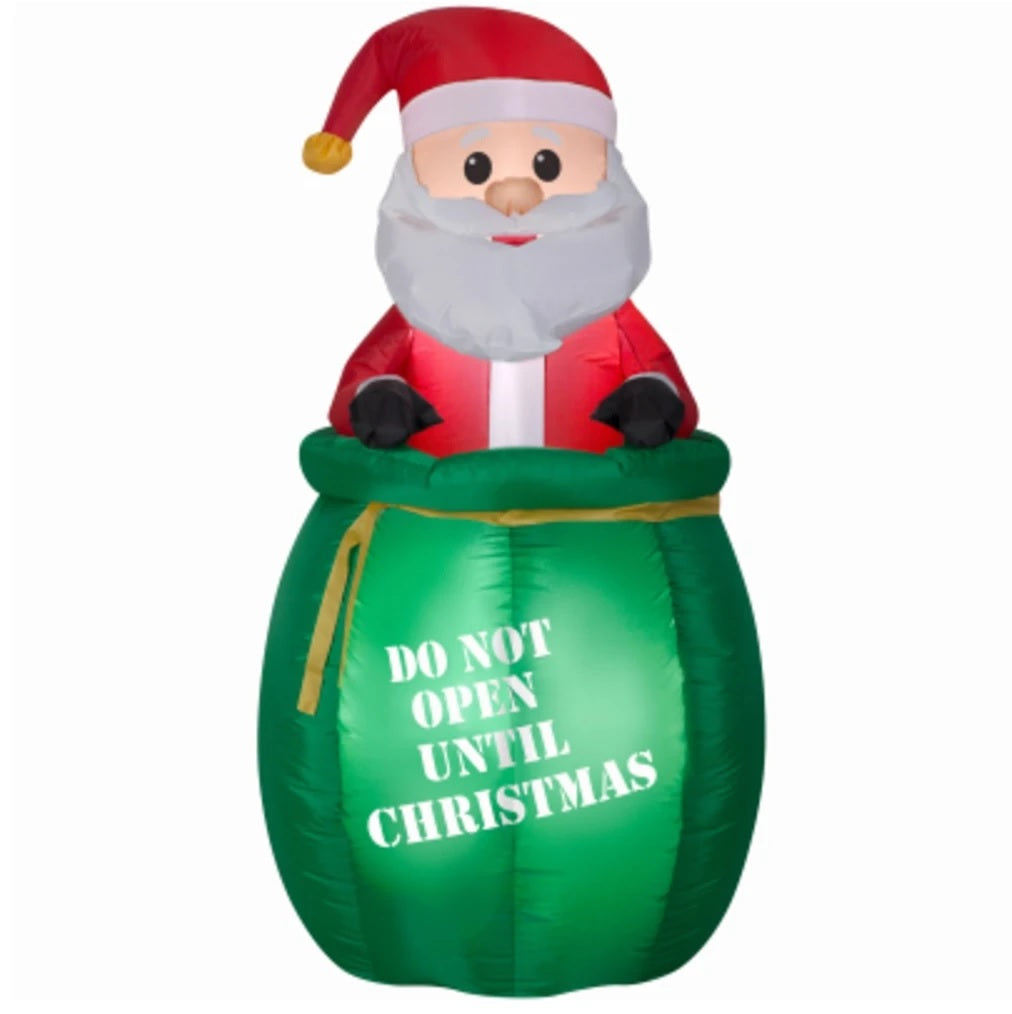 5' Inflatable Santa in Gift Sack - Christmas Yard Decoration for Holiday Outdoor Decor, Party, and Festive Home Decorating