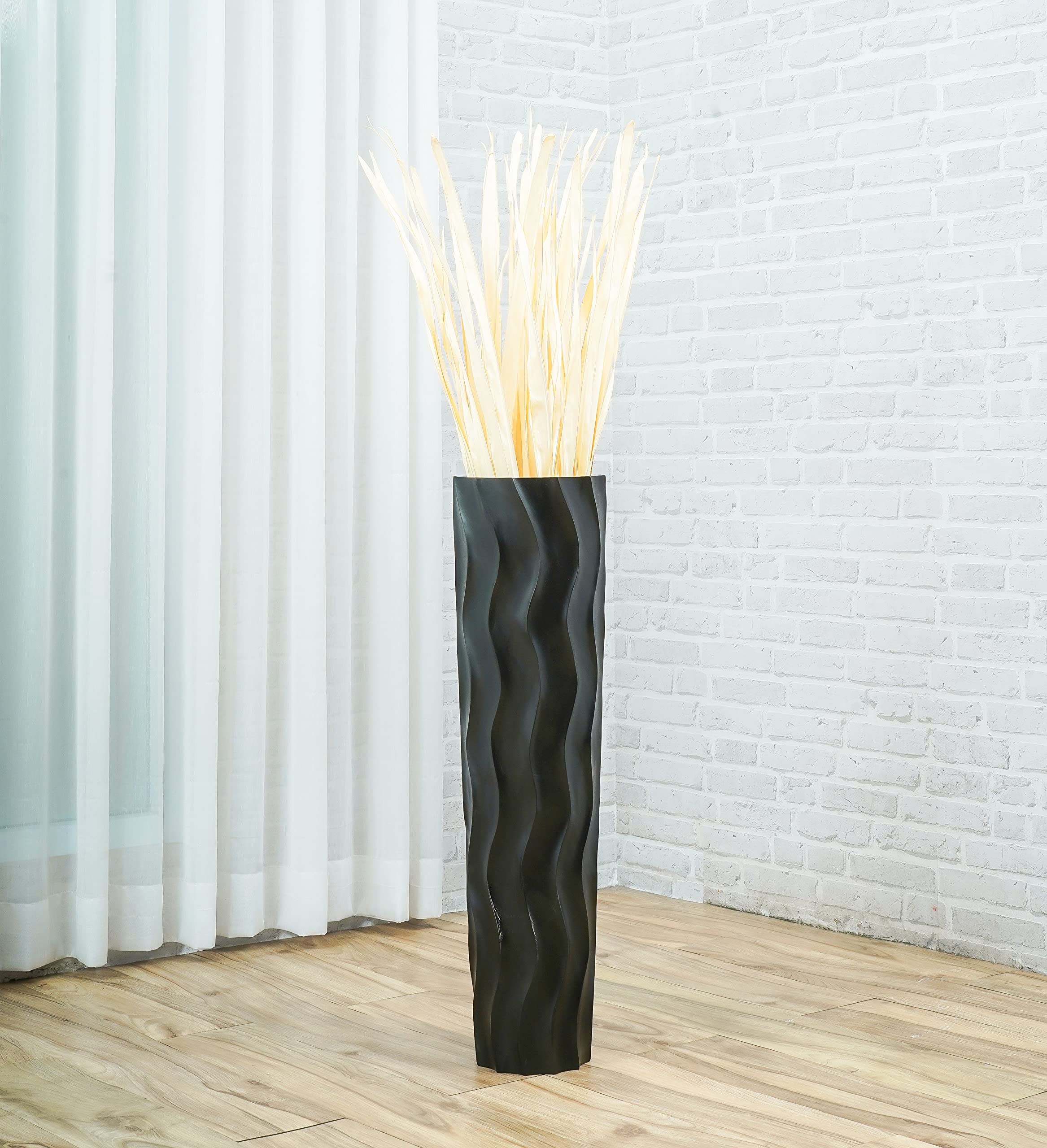 Leewadee 28 Inch Large Black Wooden Floor Vase - Farmhouse Home Decor for Flowers, Fake Plants & Pampas Grass | Perfect for Living Room, Entryway & Wedding Decor