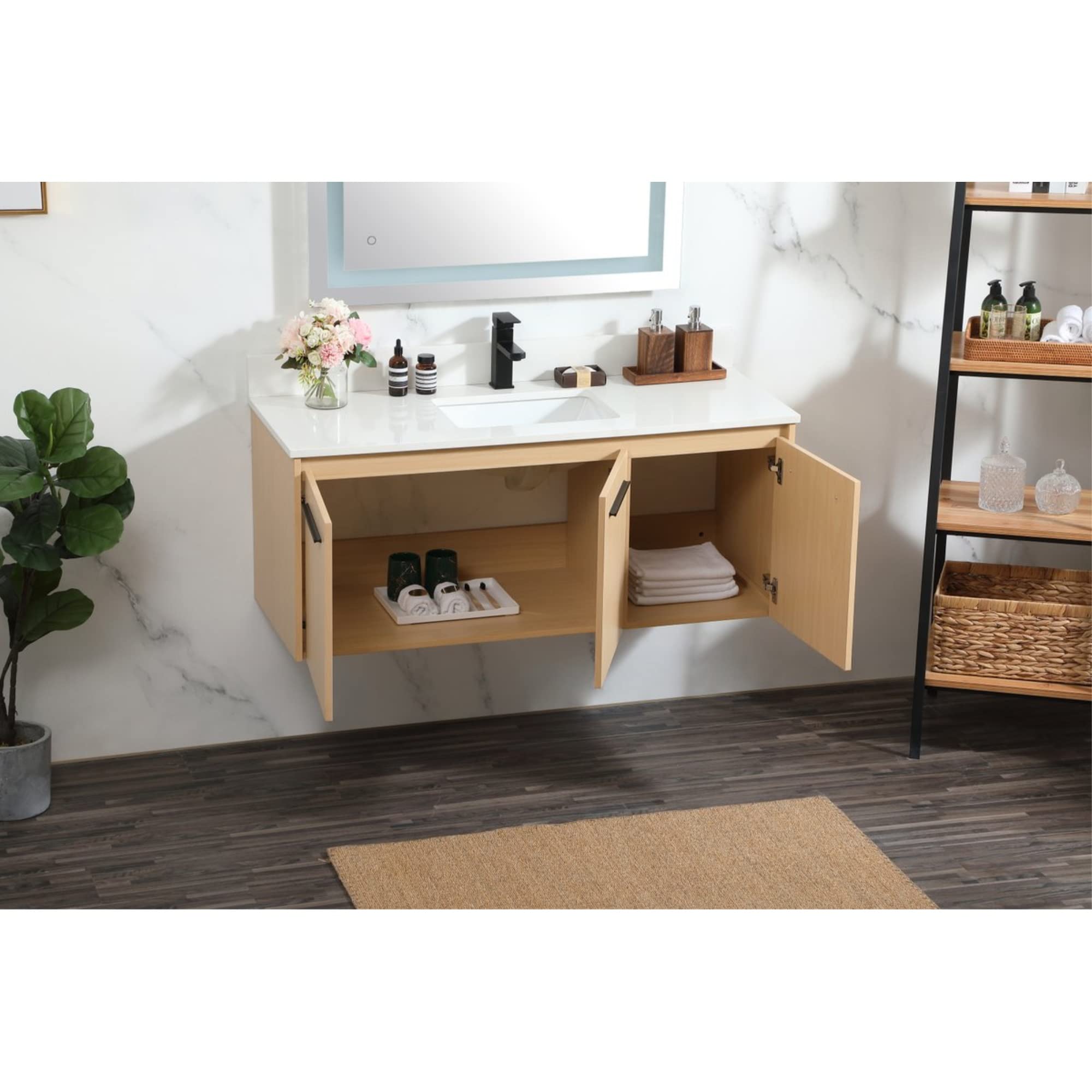 48 Inch Maple Bathroom Vanity with Backsplash - Elegant Single Sink Vanity for Modern Bathroom Decor | Perfect for Home Renovation & Master Bathroom Upgrade