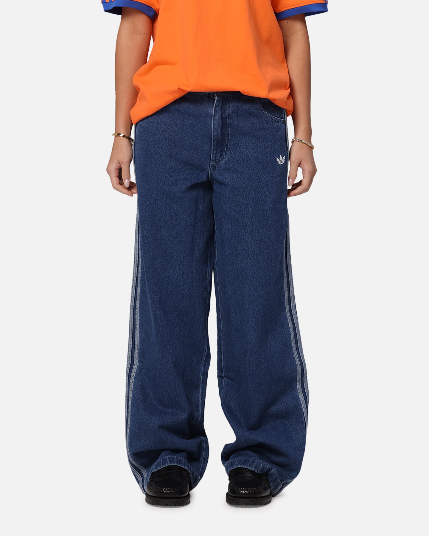 Adidas Women's 3 Stripes Denim Track Pants - Casual Athletic Joggers for Running, Workout & Streetwear Fashion (Indigo Blue)