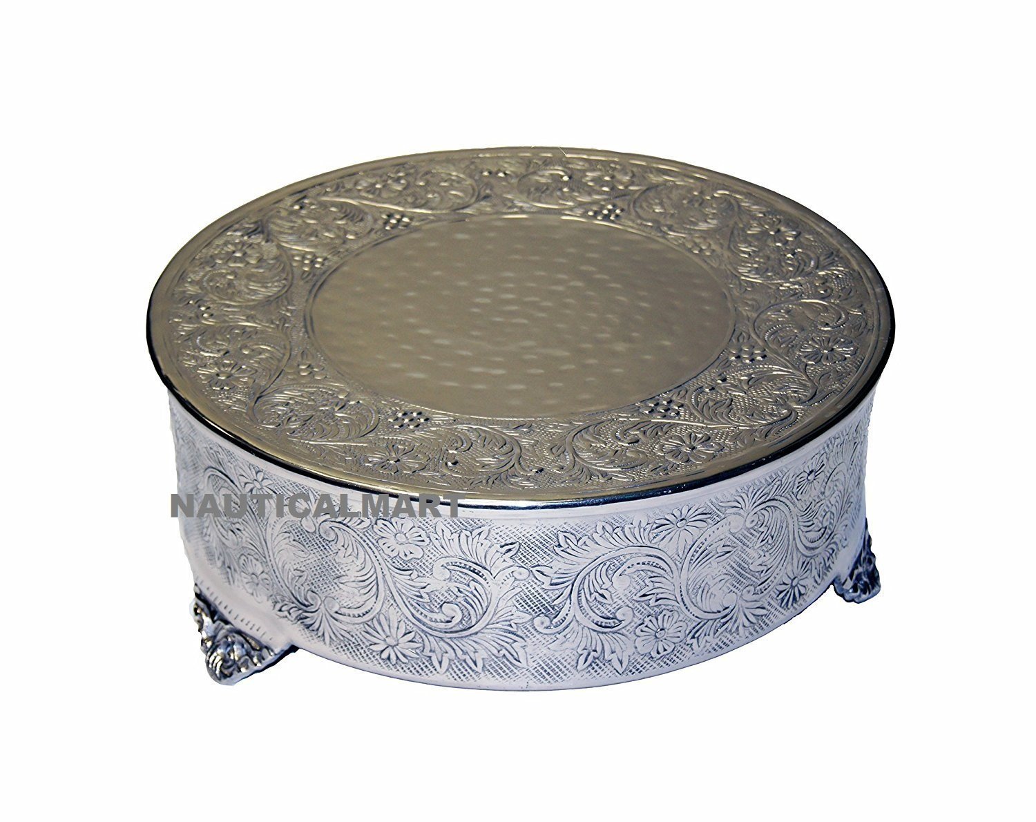 NauticalMart Classic Silver 20-inch Round Cake Stand - Elegant Dessert Display for Weddings, Parties & Special Events