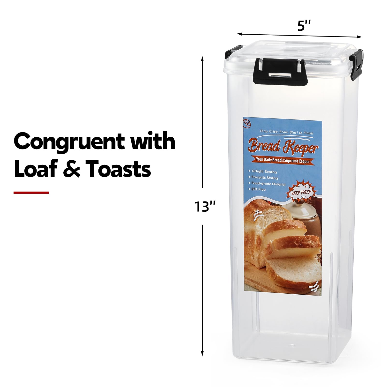 AOZITA 2 Pack Airtight Bread Storage Container with Lid - Plastic Sandwich Bread Keeper Box for Fresh Loaf Storage | Perfect for Kitchen Countertop, Pantry Organization & Keeping Bread Fresh Longer