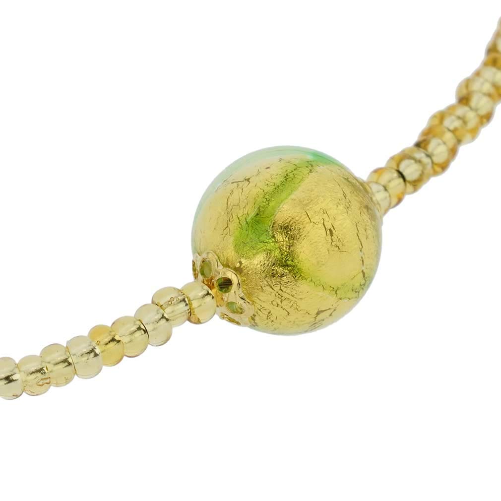 Venetian Murano Glass Royal Green Ball Necklace - Handmade Italian Jewelry for Women, Gift for Her, Elegant Statement Piece for Parties & Special Occasions