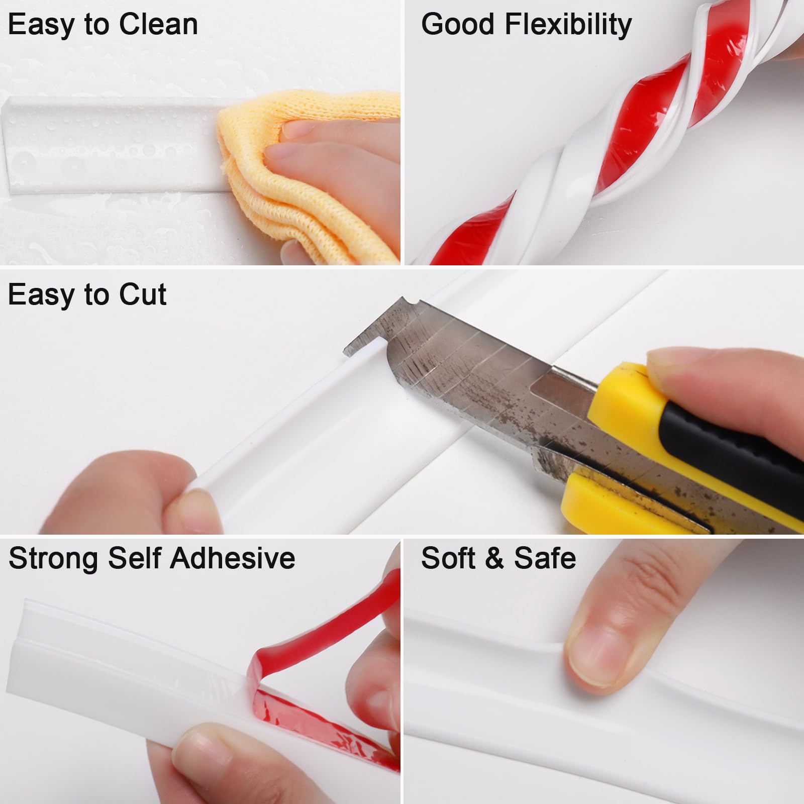 98 Inch Collapsible Shower Threshold Water Dam Barrier - Self-Adhesive Silicone Water Guard for Shower, Floor, Sink, Kitchen & Bathroom - Prevent Leaks & Floods in Homes, Apartments & RVs