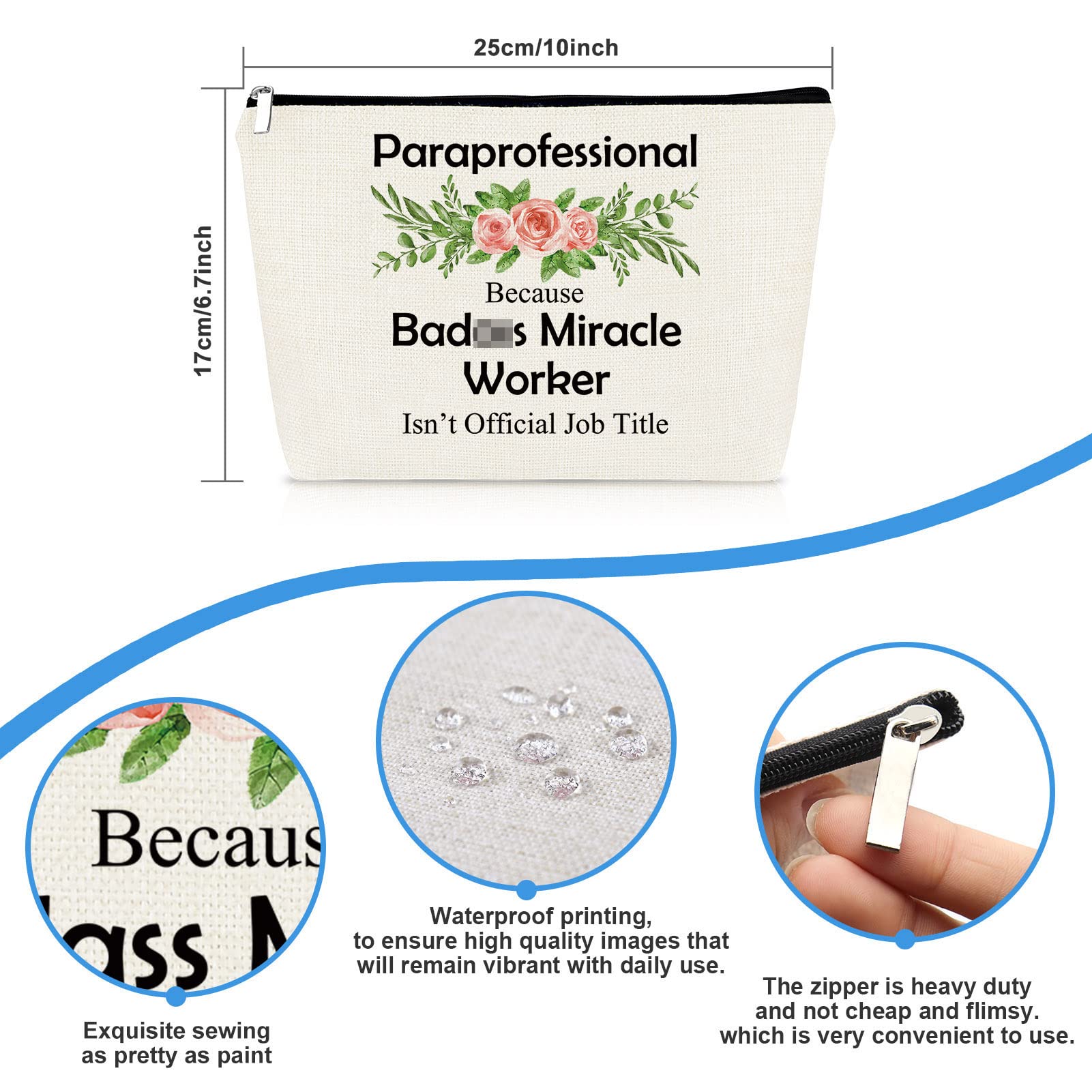 Professional Teacher Appreciation Gift Makeup Bags for Women - Cute Cosmetic Travel Pouch for Paraeducators, Counselors & School Staff - Perfect for Birthday, Graduation, Thanksgiving - Ideal for Classroom, Travel & Daily Use