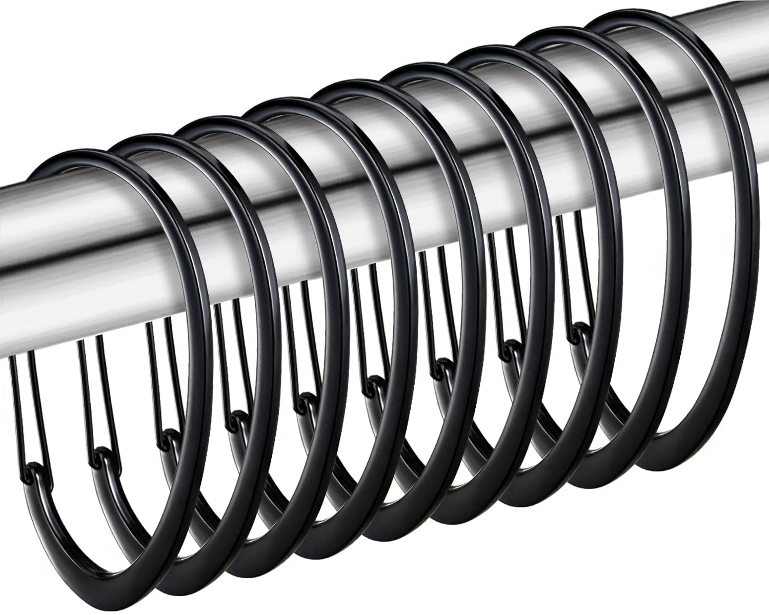 Rustproof Black Shower Curtain Rings - 12 Pack D-Shaped Hooks for Bathroom Decor, Heavy Duty Shower Rod Hangers - Perfect for Bathroom, Spa, and Hotel Use
