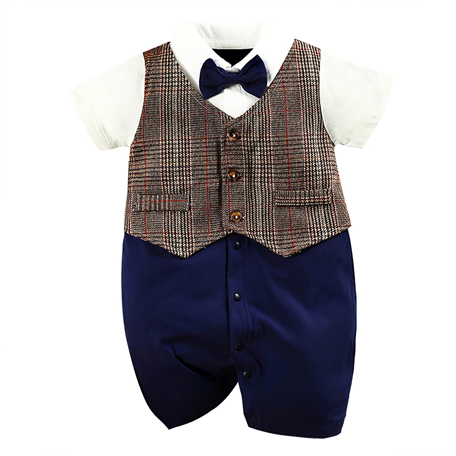Newborn Baby Boy Gentleman Vest & Jumpsuit Set - 2-Piece Formal Outfit with Bow Tie | Perfect for Christening, Photo Shoots & Special Occasions