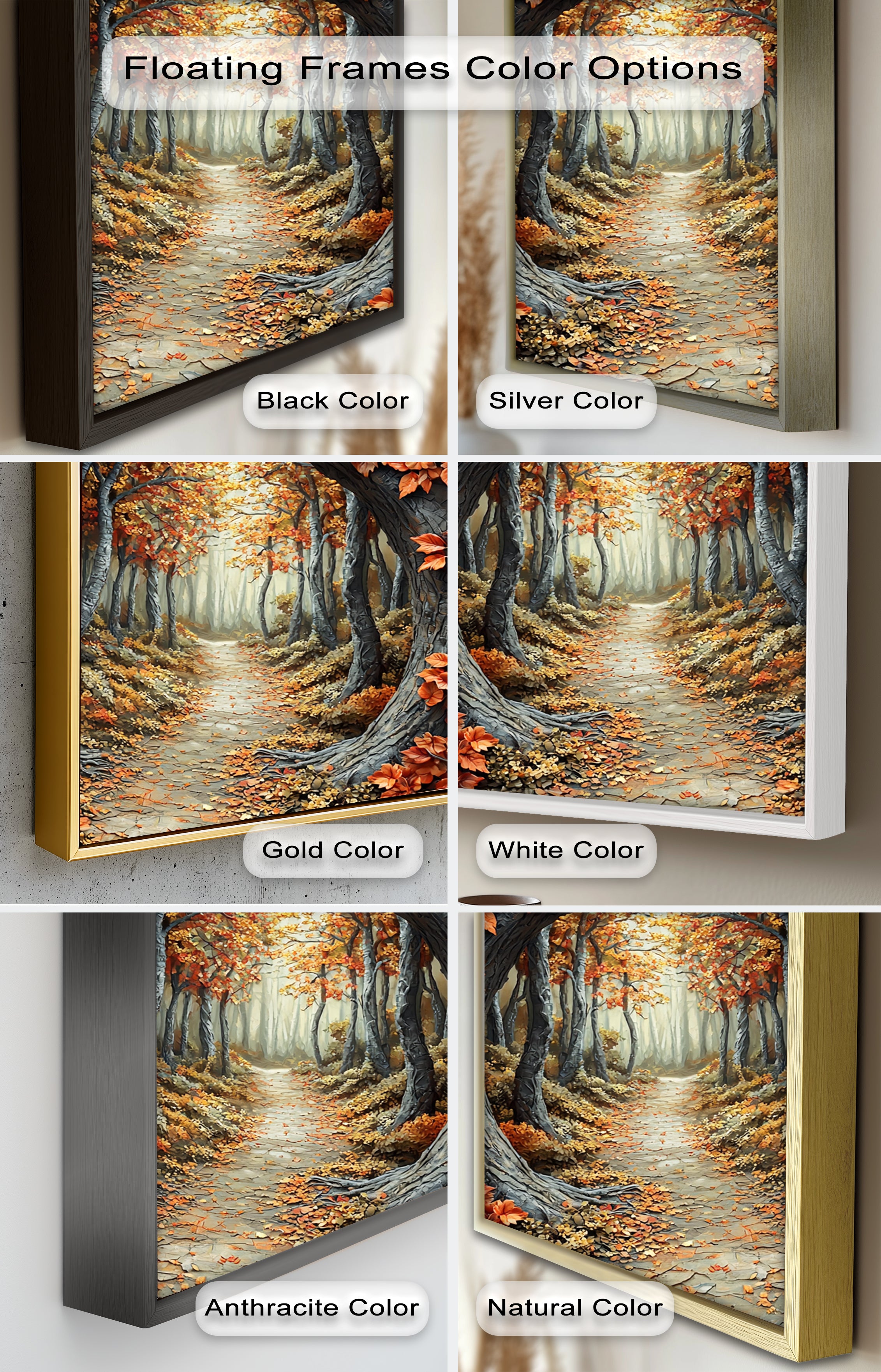 Autumn Path - Enchanted Forest Oil Painting Wall Art for Living Room, Bedroom Decor - Nature Landscape Canvas Print for Home & Office