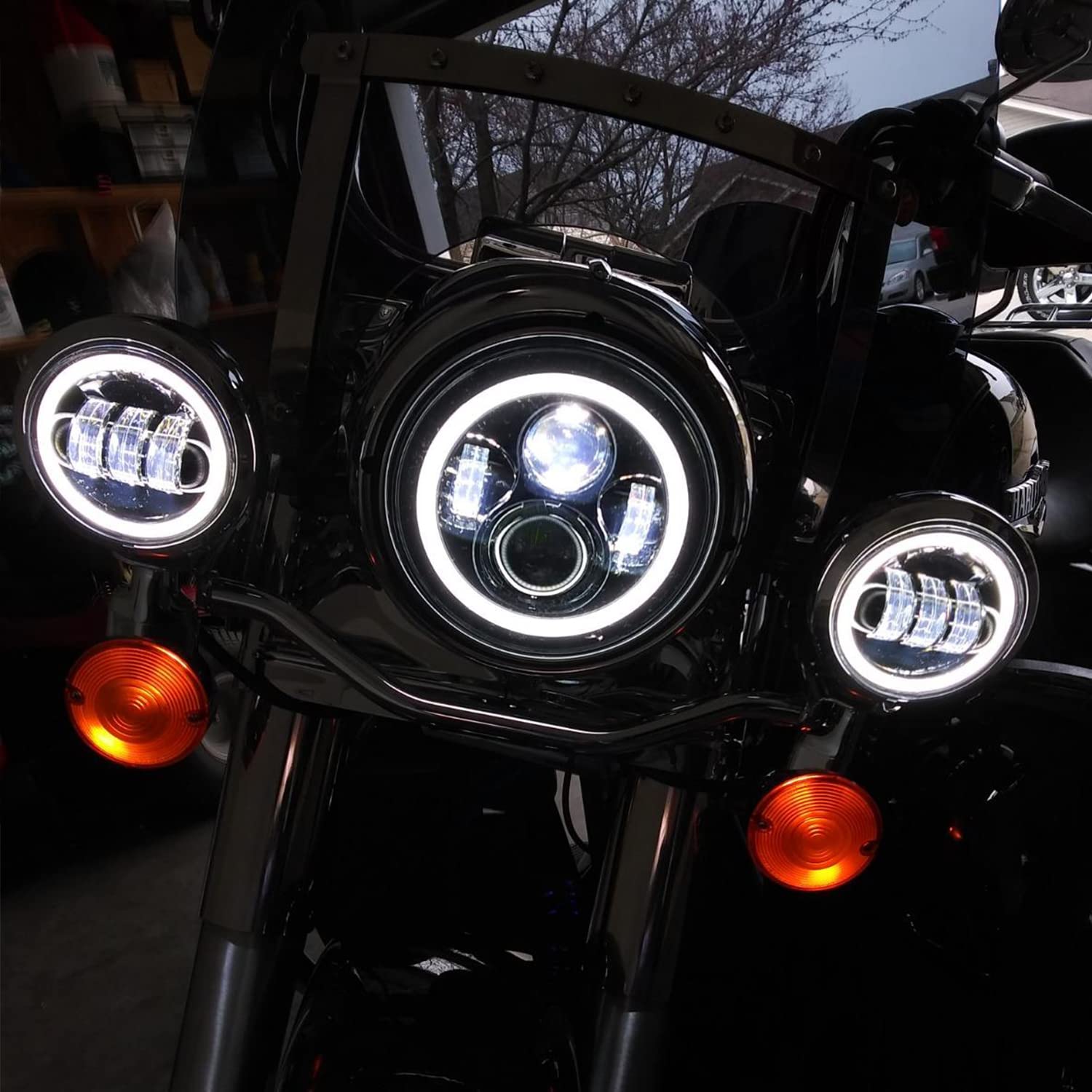 7 Inch LED Headlight Fog Light Kit DOT Approved for Harley Davidson Touring, Road King, Ultra Classic, Electra Glide, Street Glide, Trike, CVO, Heritage Softail, Slim, Deluxe, Fat Boy - High Visibility for Night Riding and Bad Weather Conditions