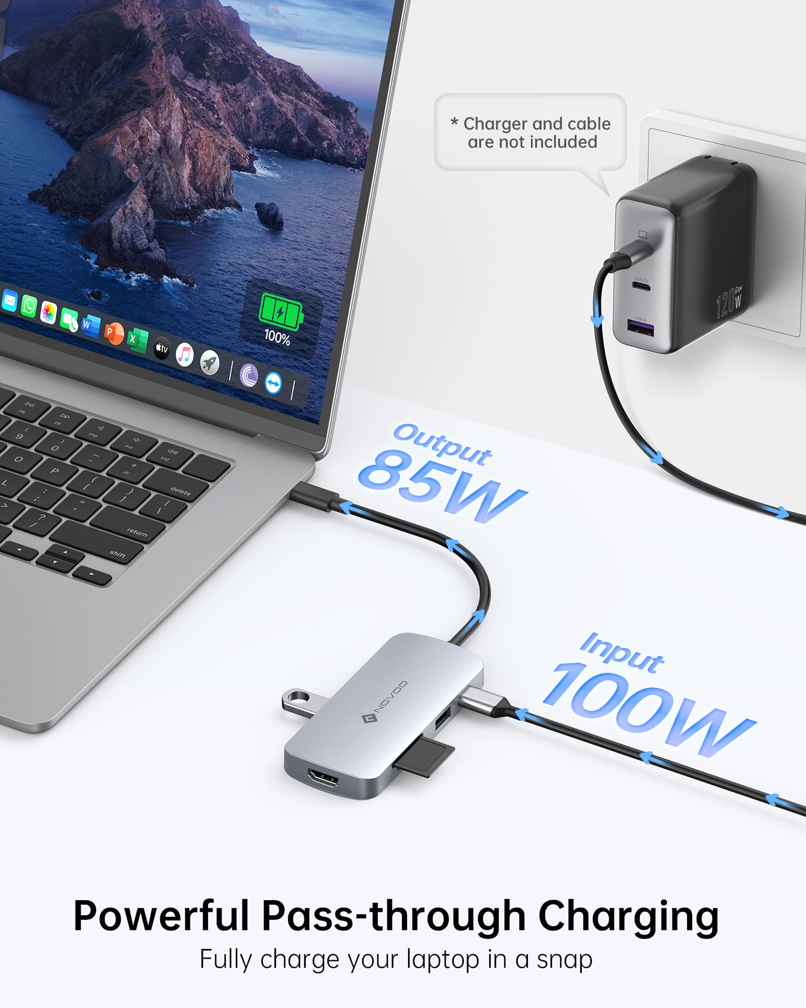 NOVOO 9-in-1 USB C Hub with 4K@60Hz HDMI, 5 USB Ports, 100W PD, SD/TF Card Reader - USB C Adapter for MacBook Pro/Air, HP, Dell, Lenovo, ASUS Laptops - Perfect for Home Office, Video Conferencing & Multi-Screen Workstations