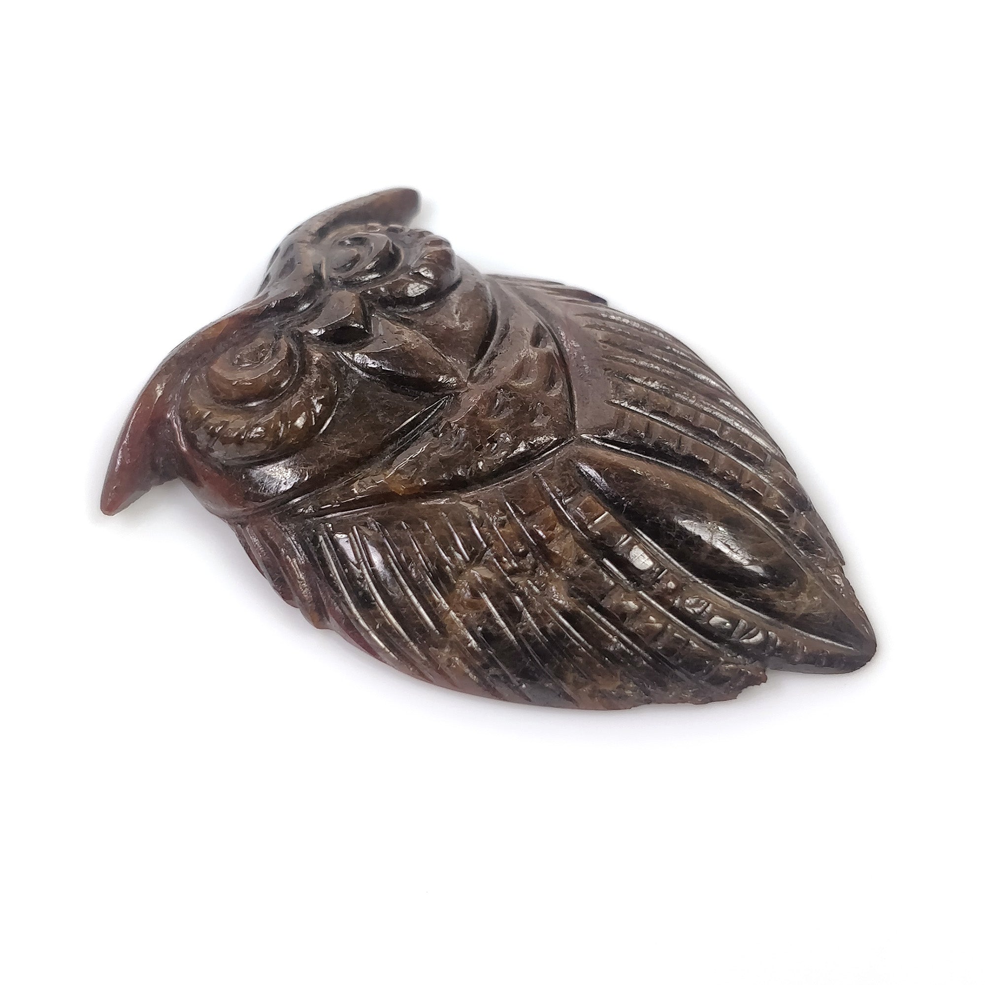 Natural Untreated Golden Brown Chocolate Sapphire Gemstone Carving - 69.50cts Hand Carved Owl 40x25mm (Video Included) | Unique Jewelry Making, Collector's Item, Spiritual Gift