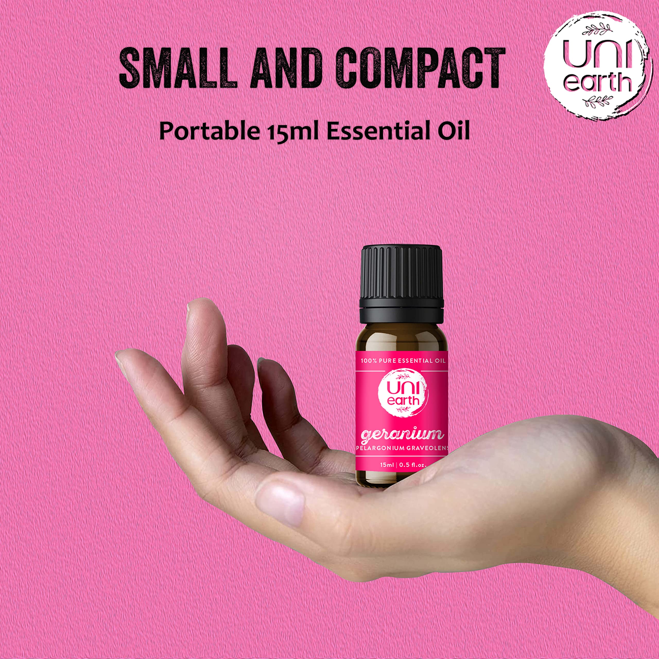 Uniearth 100% Pure Therapeutic Grade Geranium Essential Oil - 15mL for Skin & Hair Care, Reduces Acne & Hair Loss, Fades Age Spots & Scars | Natural Insect Repellent | Perfect for Aromatherapy, Massage & DIY Beauty Products