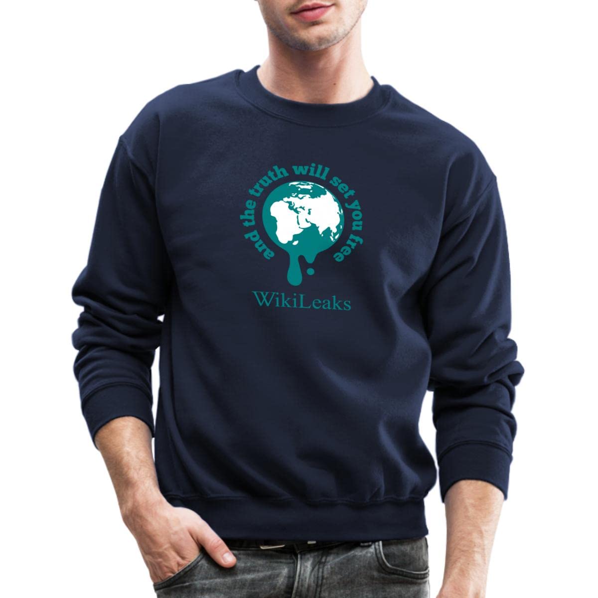 Spreadshirt WikiLeaks 'The Truth Will Set You Free' Crewneck Sweatshirt - Comfortable Unisex Pullover for Casual Wear & Political Statement