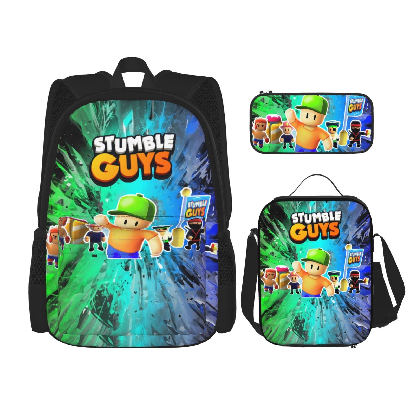 Stumble Guys Backpack for School - Cute Bookbag with Lunch Bag & Pencil Case Set for Boys & Girls | Perfect for School, Travel & Daily Use