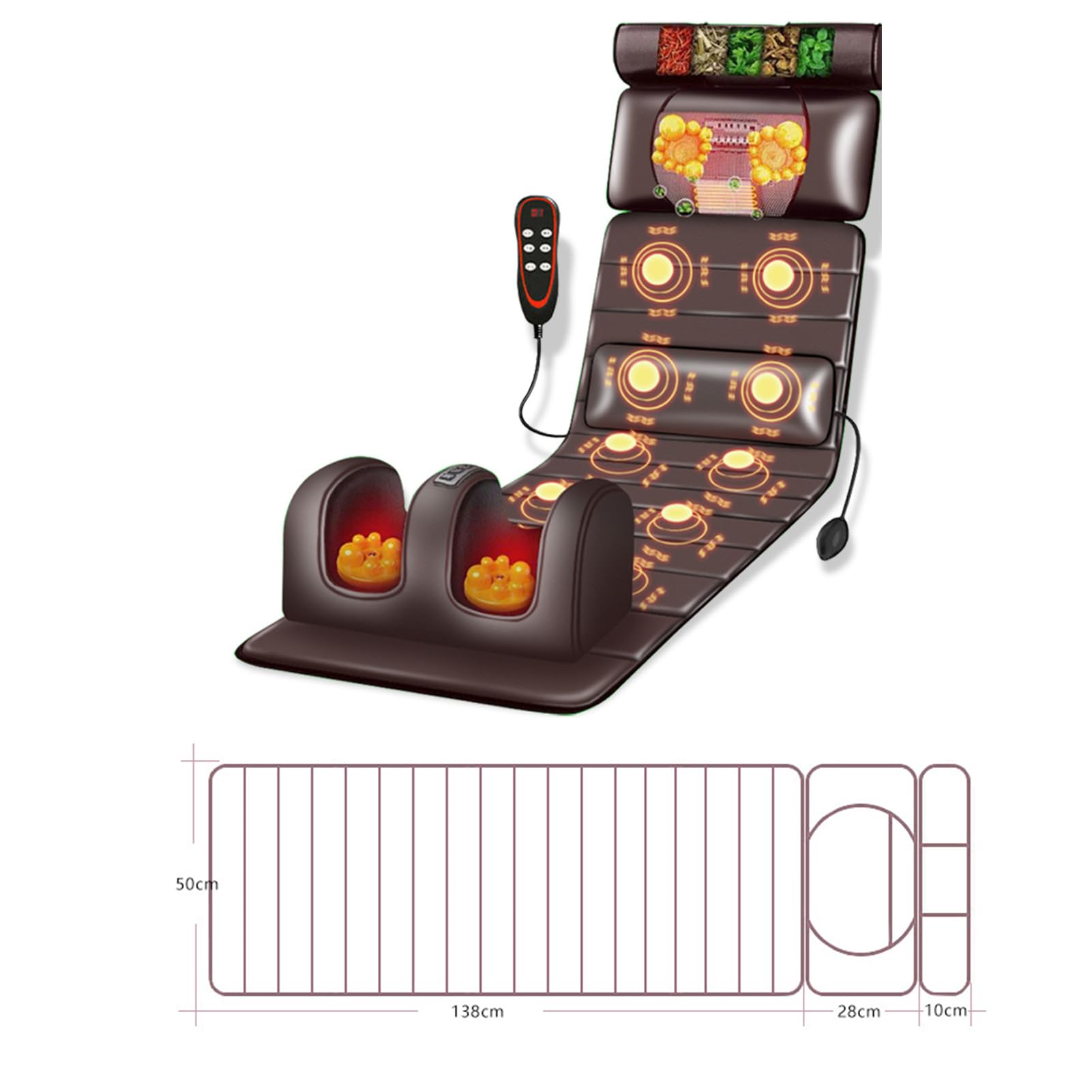 10-Piece Heated Massage Mat Set with Vibrating Function & Adjustable Heating Pad - Full Body Massager for Neck & Back Muscle Relaxation - Perfect for Home Spa, Yoga Recovery & Stress Relief
