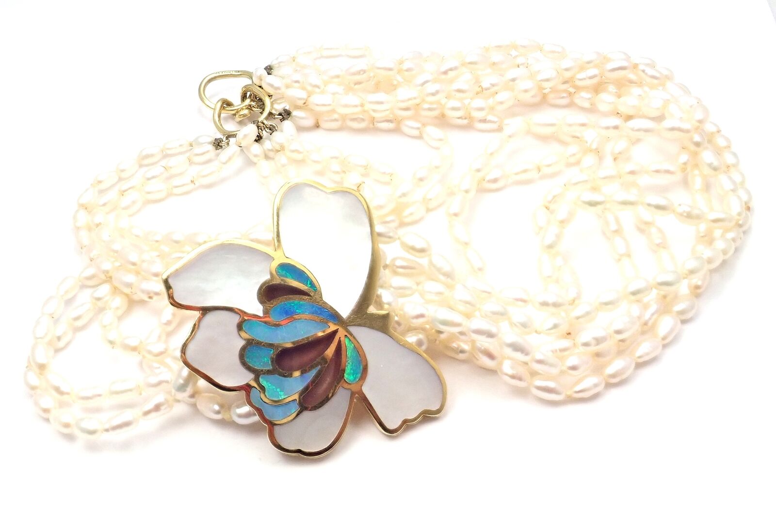 Authentic Tiffany & Co 18k Yellow Gold Mother of Pearl Flower Necklace - Elegant Jewelry Gift for Women, Perfect for Weddings & Special Occasions
