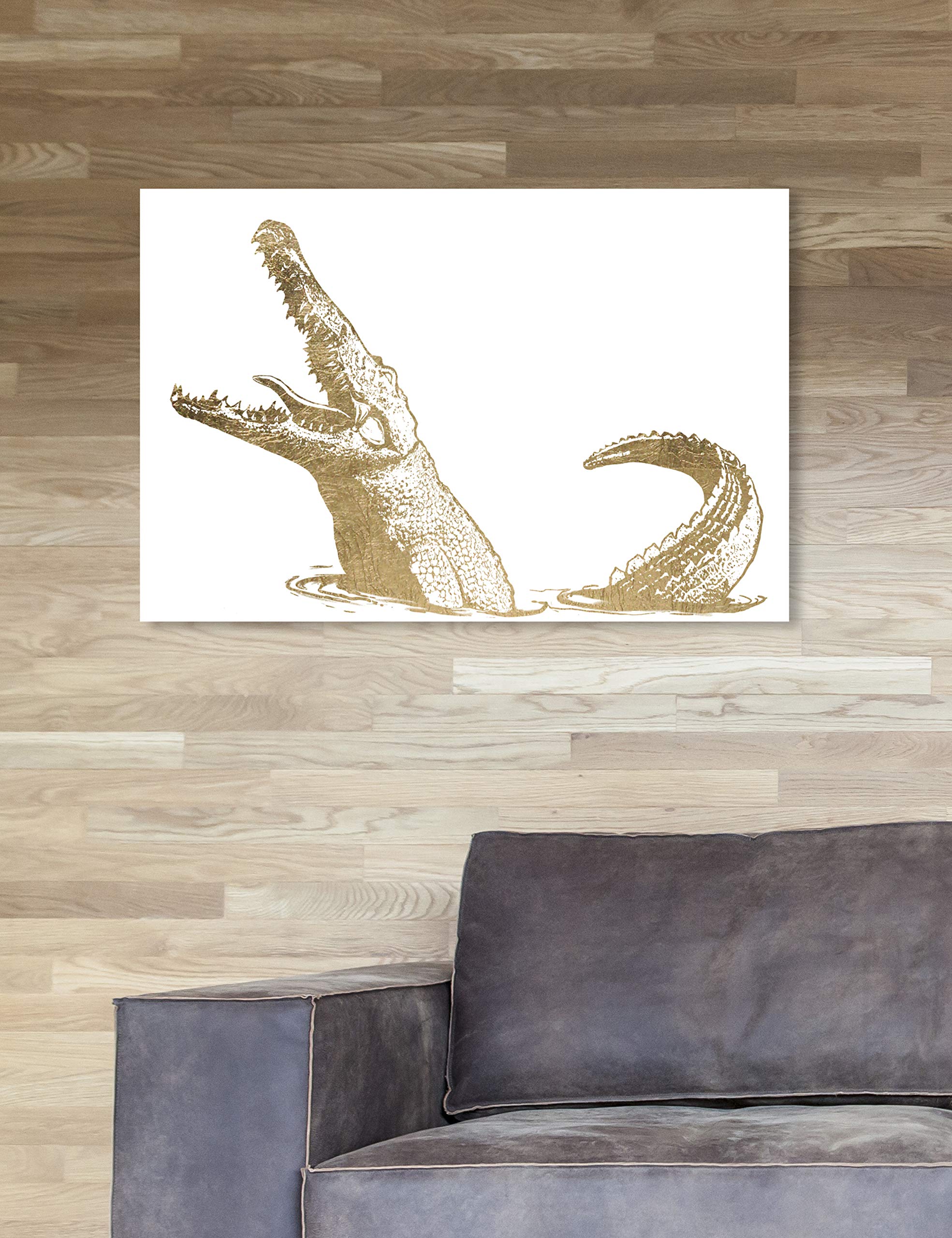 Aurea Croc Gold & White Animal Wall Art Canvas Print by Oliver Gal – 24