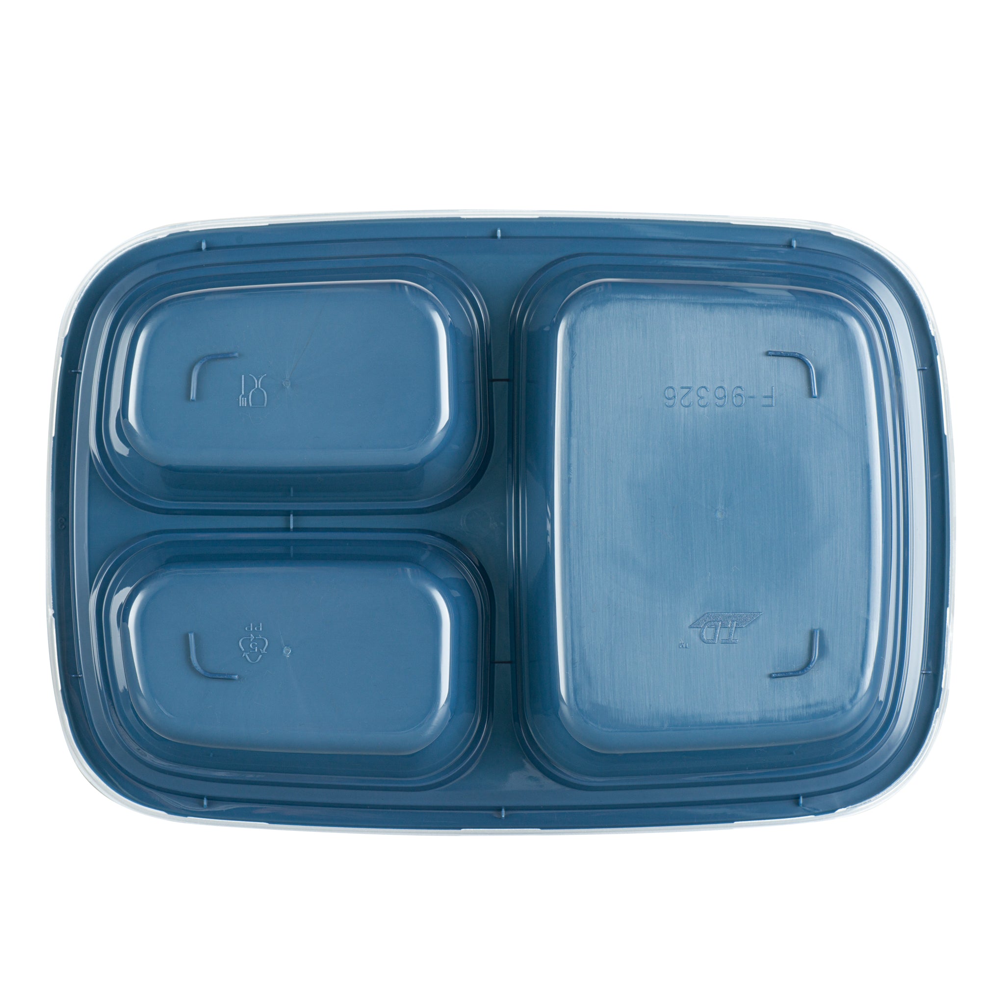 Asporto 26 oz 3-Compartment Plastic Food Storage Containers with Clear Lids - Microwave Safe, BPA Free (8.75