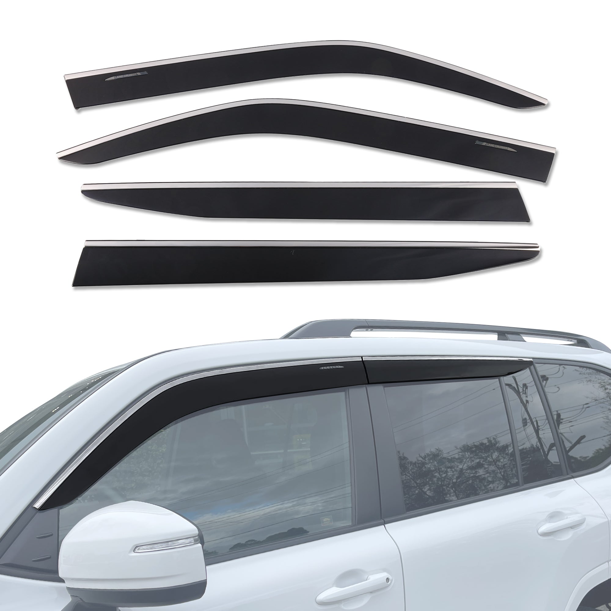 Premium Stainless Steel Window Deflectors for 2021+ Toyota Land Cruiser 300 Series - Rain Guards & Wind Noise Reduction - Perfect for Off-Roading & All-Weather Protection