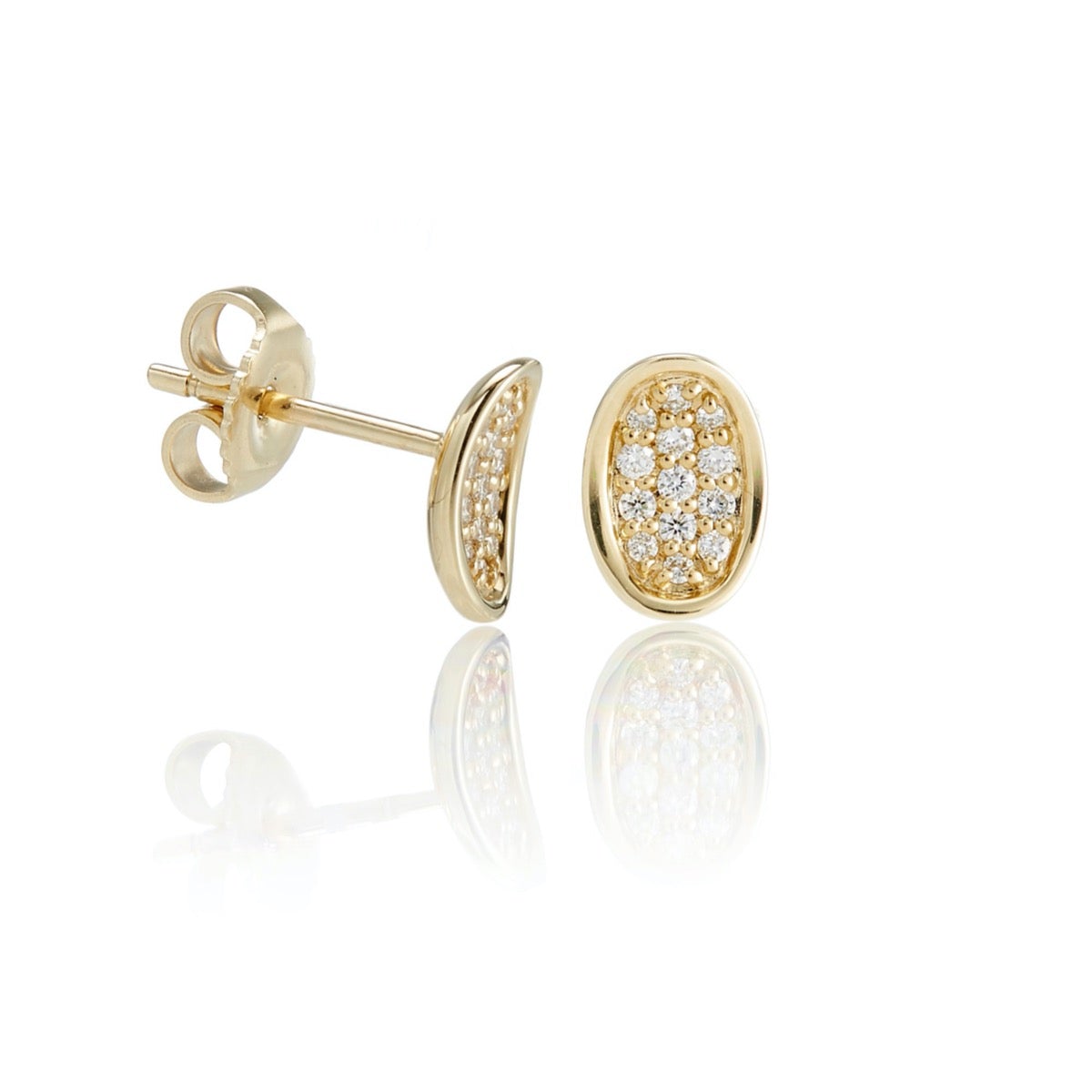 Pavé Diamond Concave Oval Earrings - 14K Gold Dangle Drop Earrings for Women | Perfect for Weddings, Parties & Special Occasions