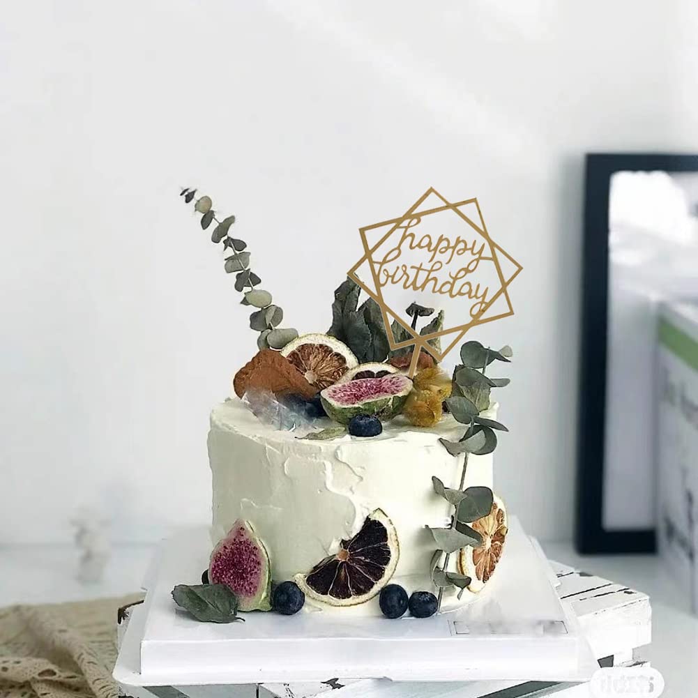 Gold Acrylic Happy Birthday Cake Topper Set - 5 Piece Wedding, Anniversary & Party Cake Decorations for Special Occasions
