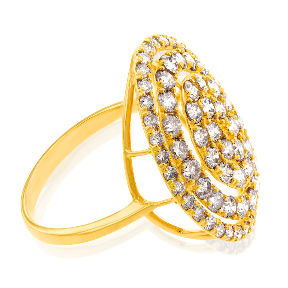 18ct Yellow Gold 2 Carat Oval Diamond Cluster Ring for Women - Elegant Wedding, Engagement & Anniversary Jewelry Gift
