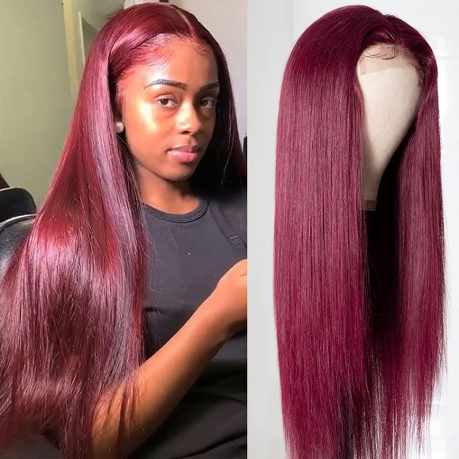 Wiggins Burgundy 16 Inch Human Hair Lace Front Wig - 4x4 Closure, Straight 99J, Pre-Plucked & Glueless for Black Women | Perfect for Daily Wear, Parties & Special Occasions