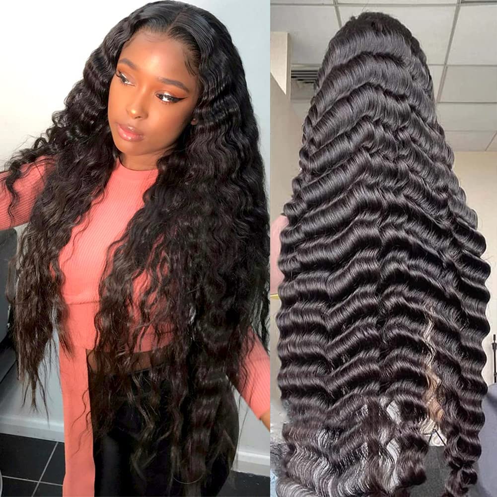 30 Inch Human Hair Lace Front Wig - 13x4 Glueless Deep Wave Wig with Pre-Plucked Hairline & Baby Hair | Natural Look for Daily Wear, Cosplay & Special Occasions