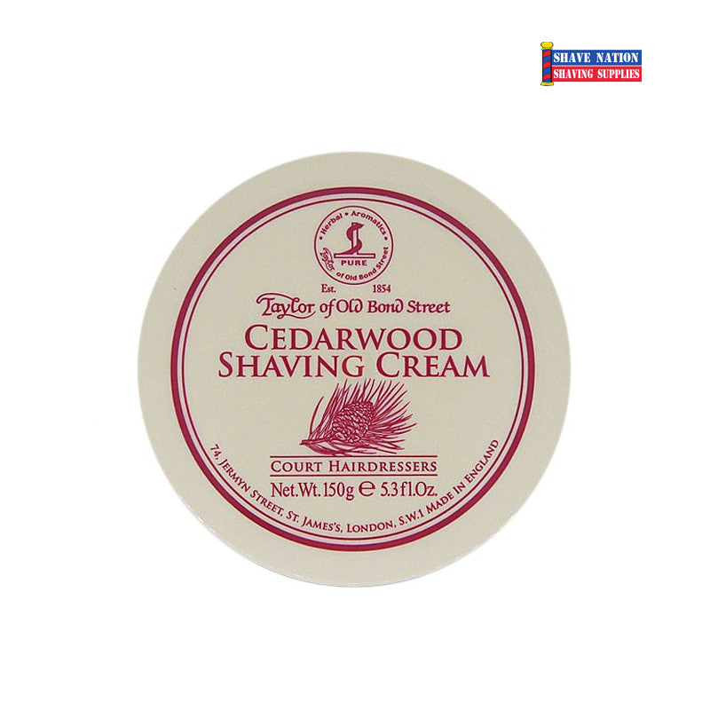 Taylor of Old Bond Street Premium Cedarwood Shaving Cream for Men - 150g Luxury Shaving Jar for Sensitive Skin, Perfect for Wet Shaving & Beard Care Grooming Routine